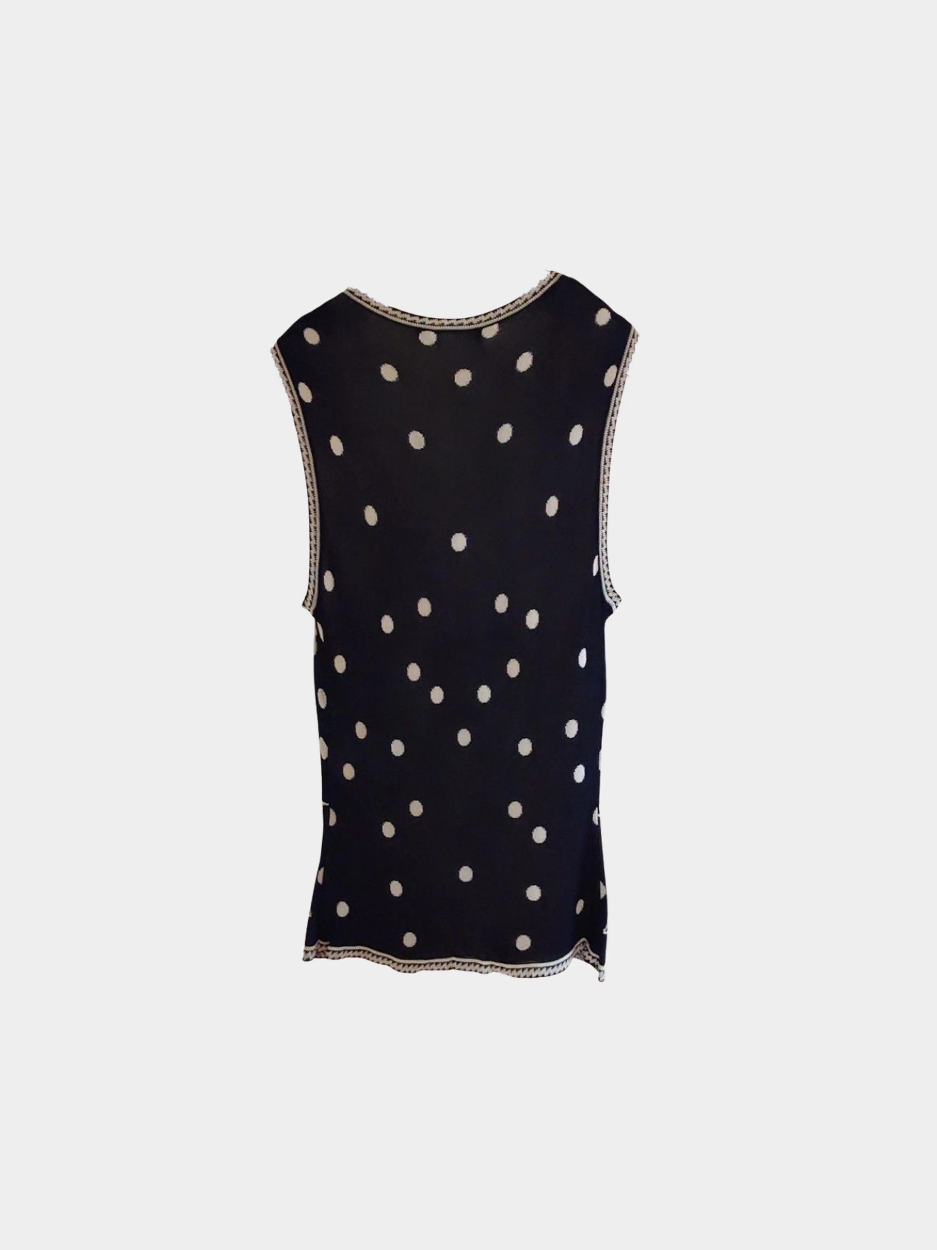 Chanel SS 2002 Black and Beige Printed Knit Logo Sweater Vest - Image 2