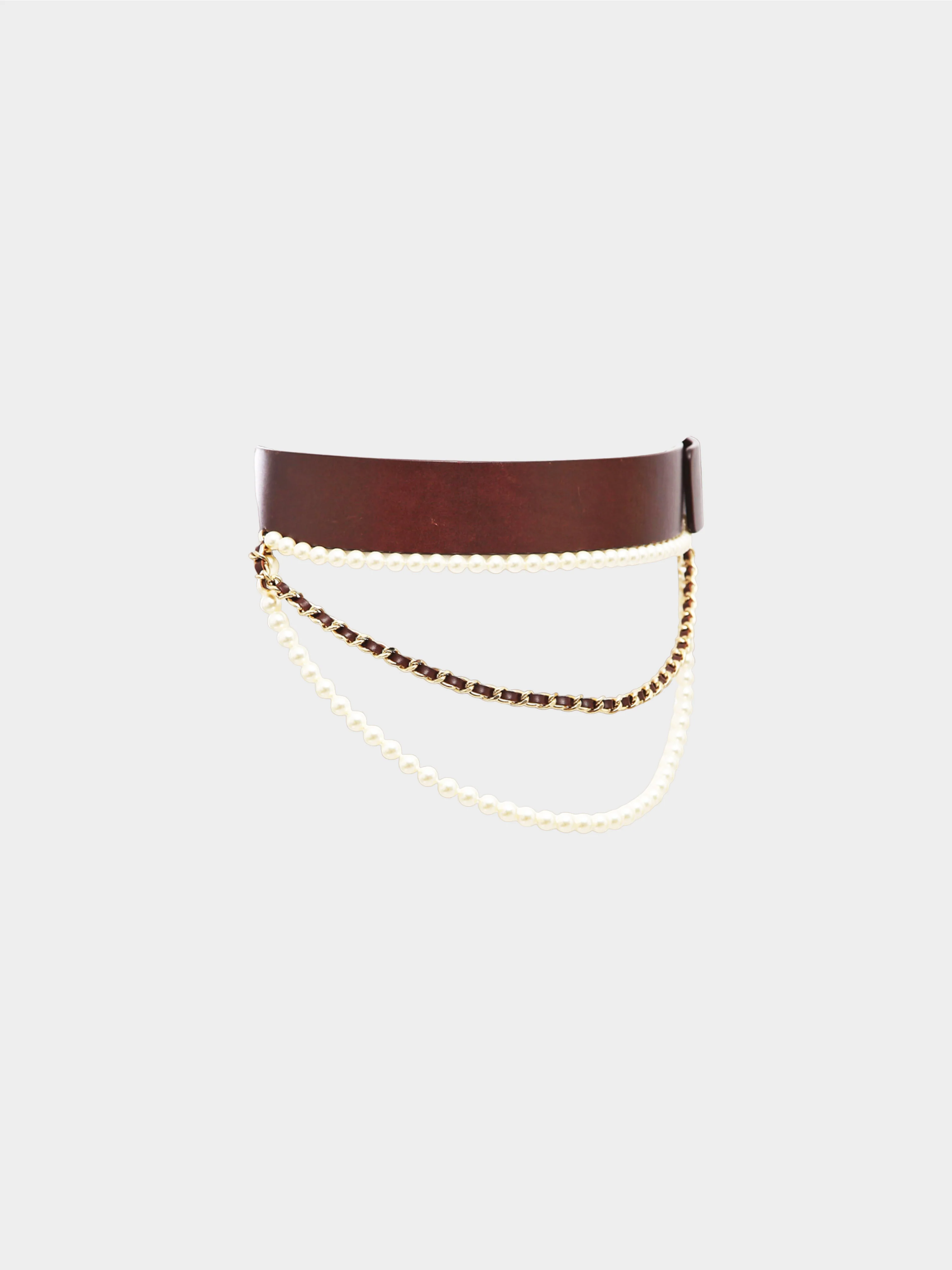 Chanel SS 2002 Brown Leather and Faux Pearl Belt - Image 2
