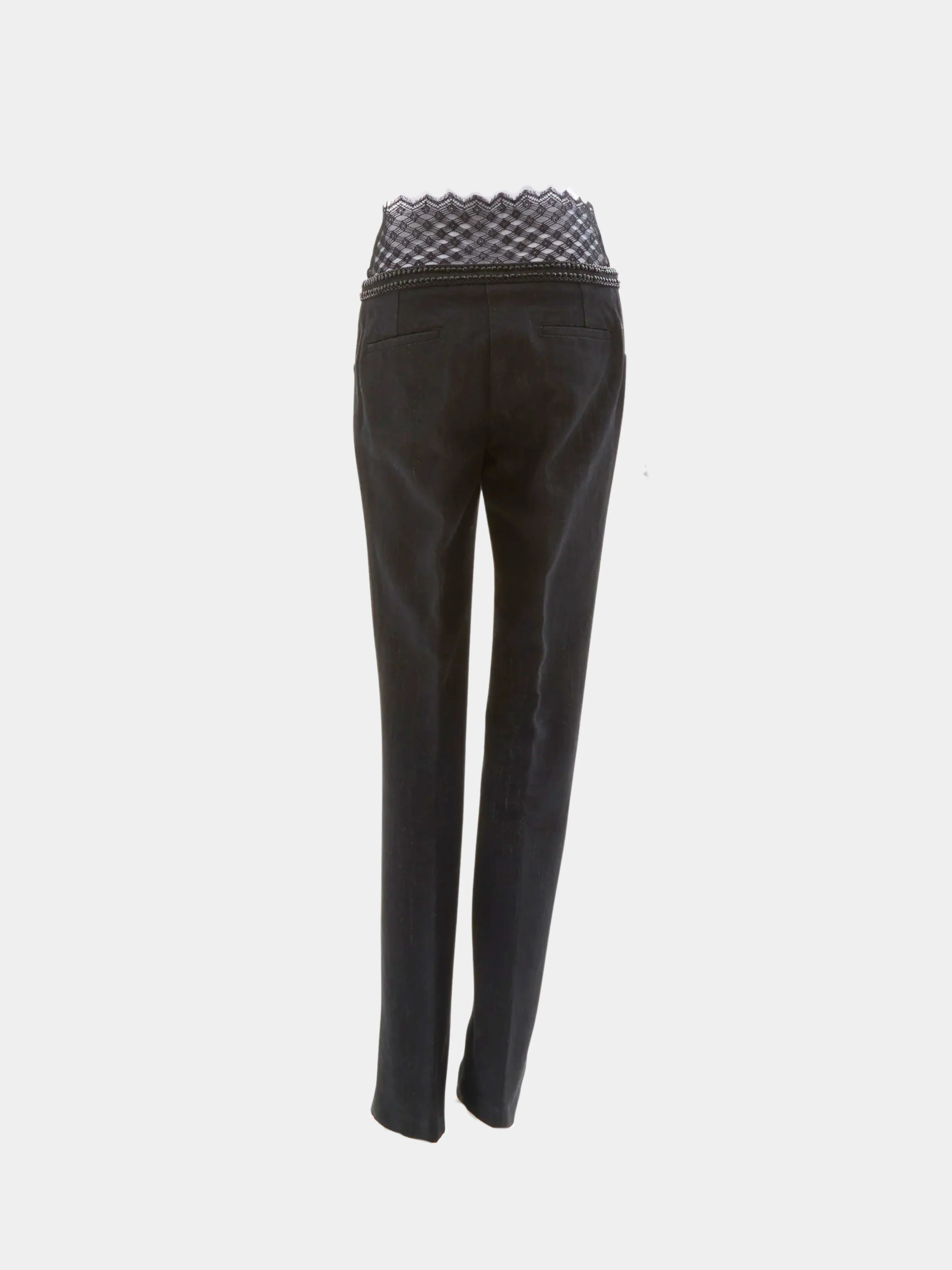 Chanel SS 2004 Blue embellished metallic gun metal & lace denim pants - Image 2