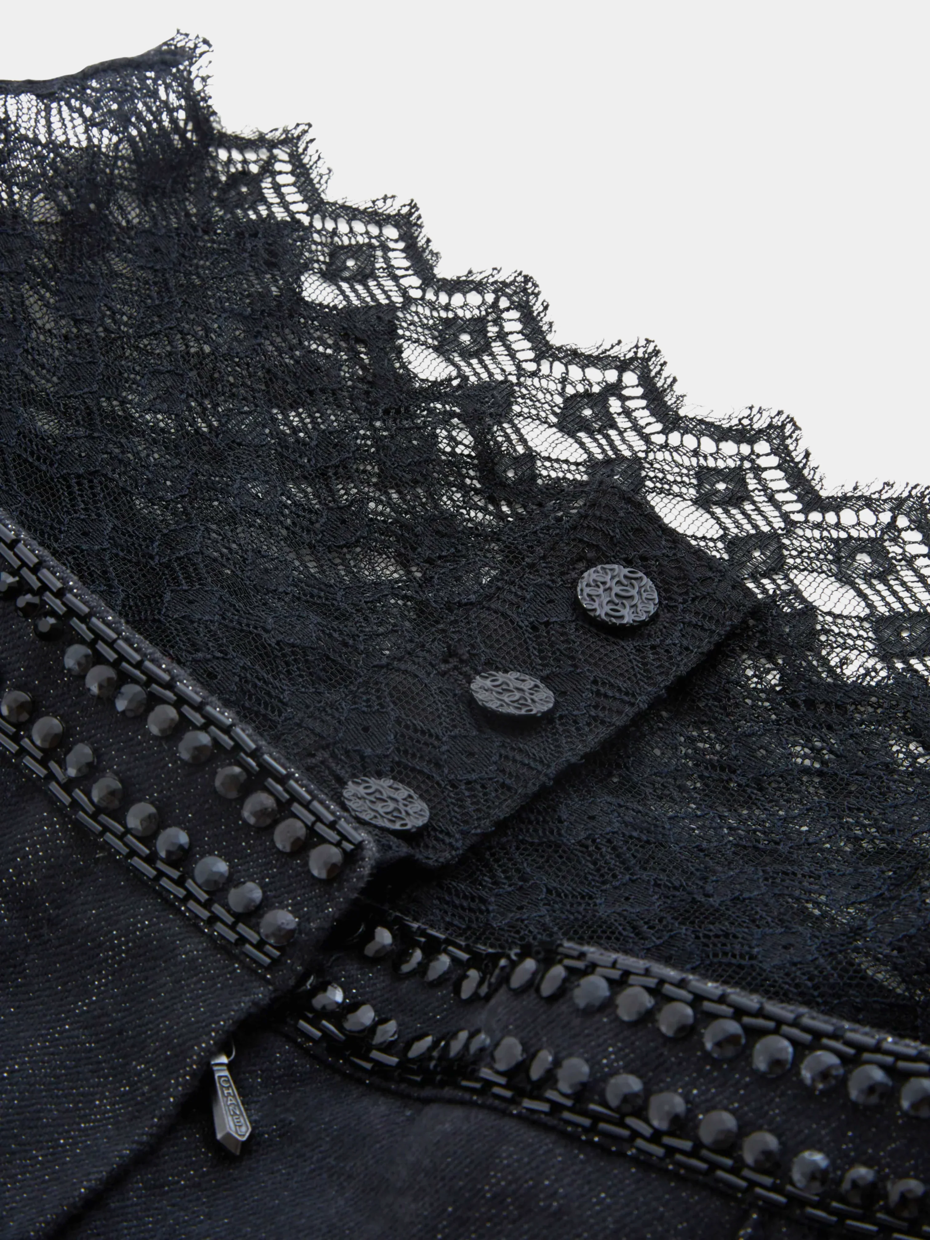 Chanel SS 2004 Blue embellished metallic gun metal & lace denim pants - Image 4