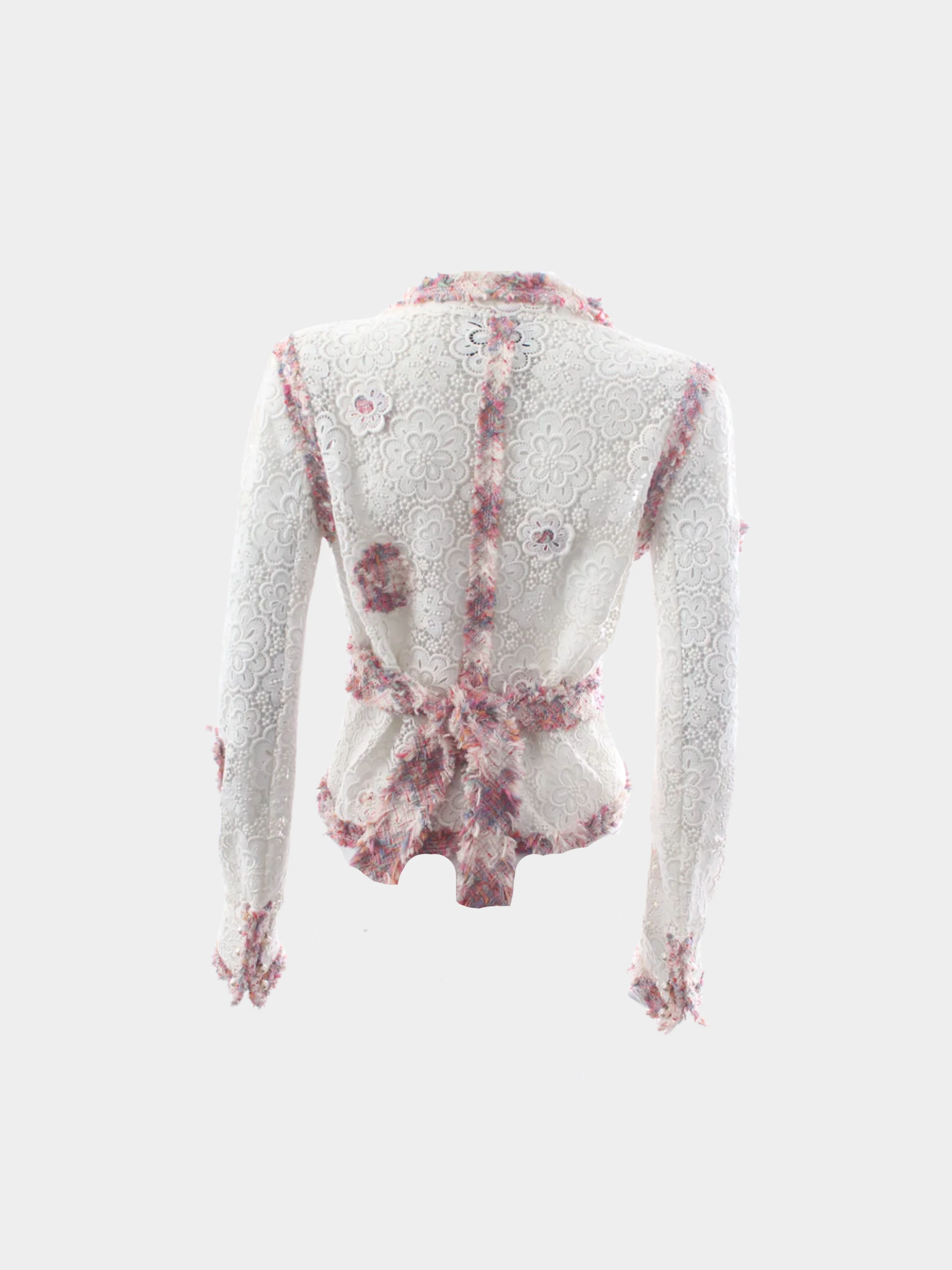 Chanel SS 2004 Tweed and Camellia Crochet Lace Jacket - Image 2
