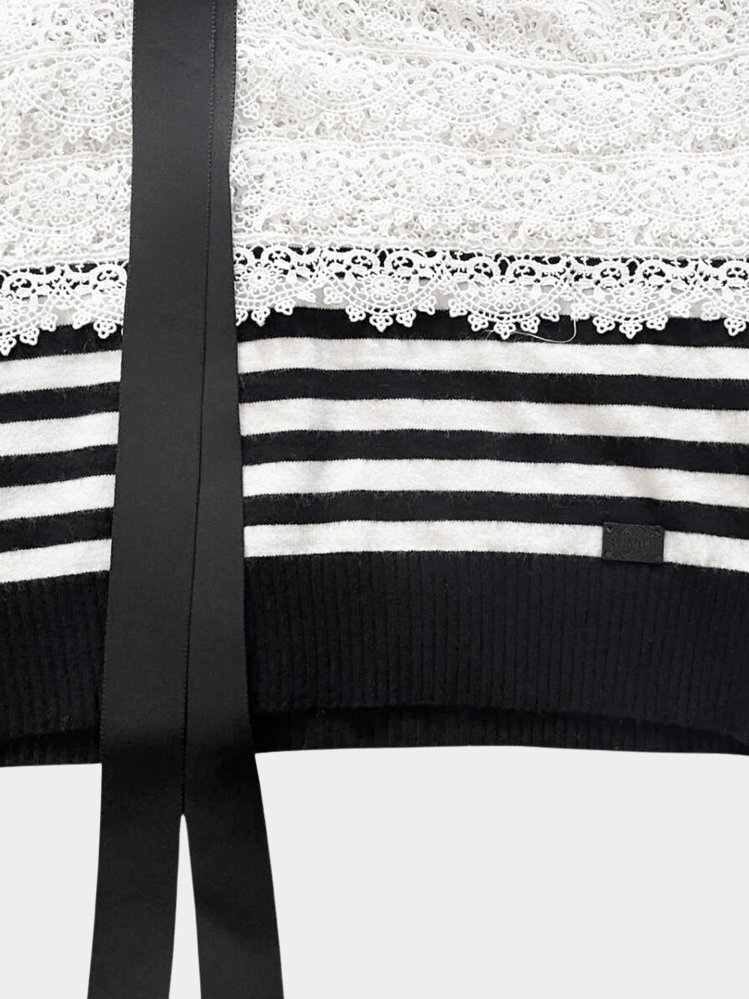 Chanel SS 2005 Black and White Lace and Stripe Printed Top - Image 5