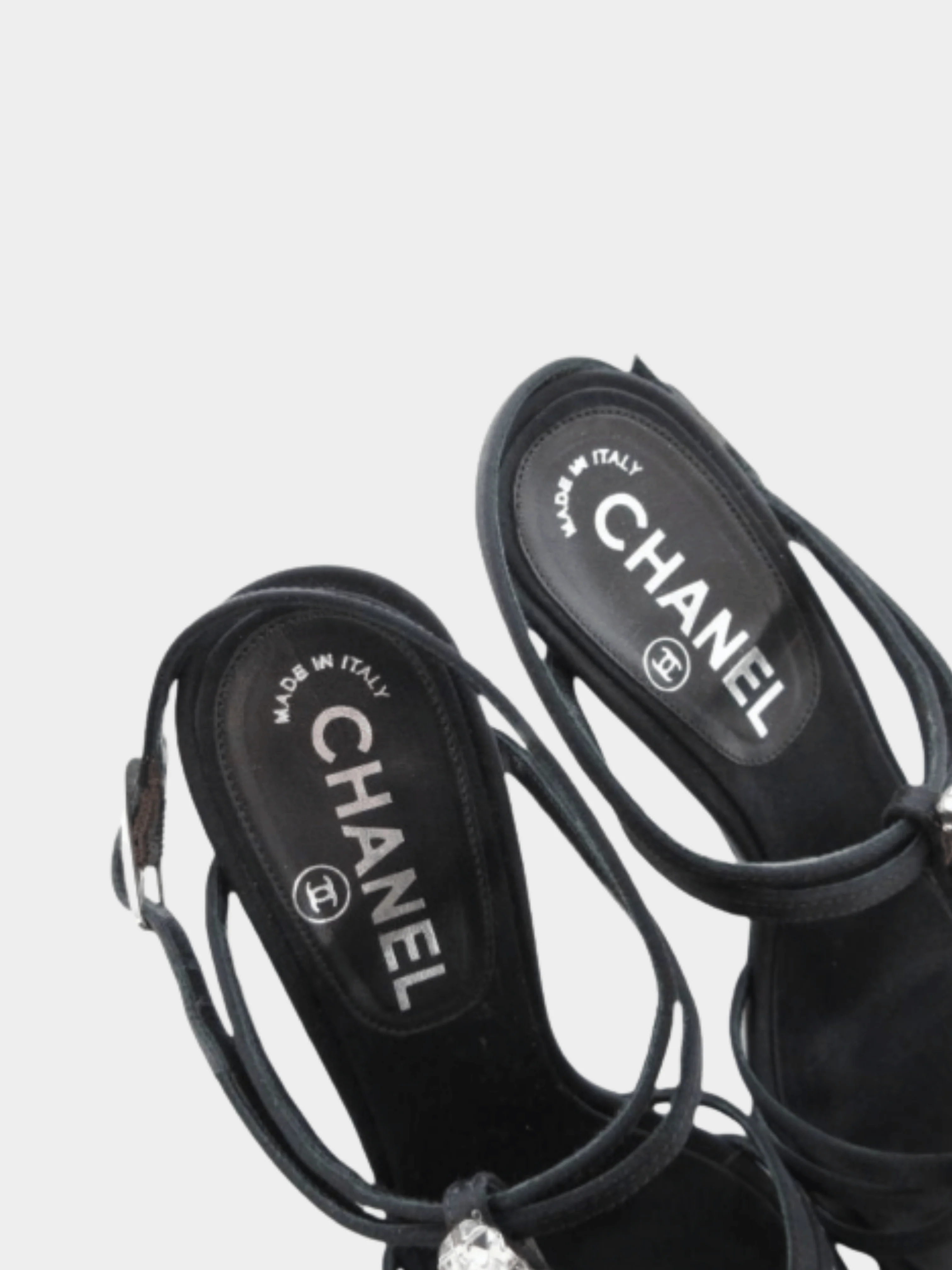 Chanel SS 2005 Black Satin Diamante Strappy Sandals - Image 5