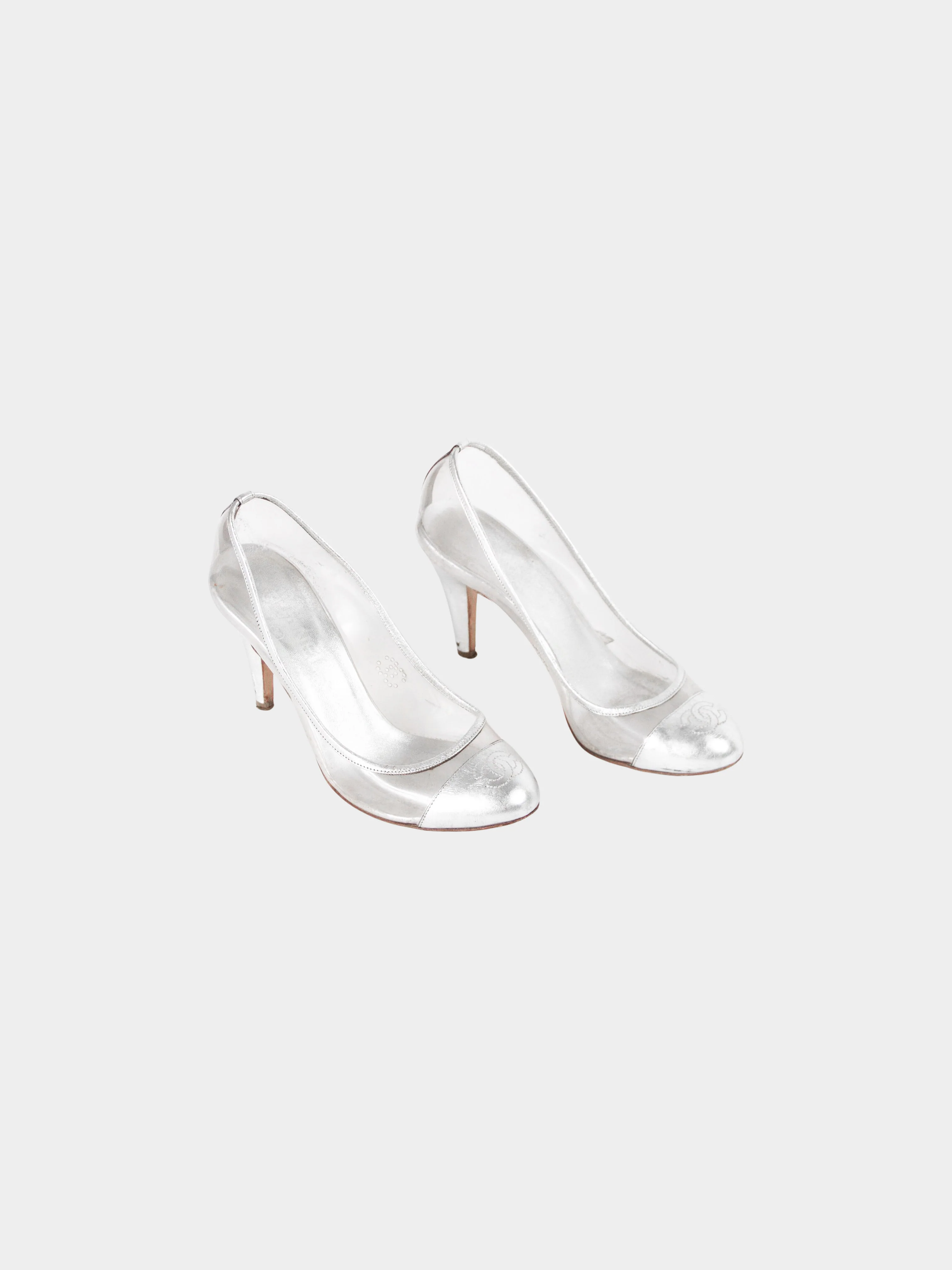 Chanel SS 2007 Metallic Silver Leather and Transparent PVC Heels - Image 3