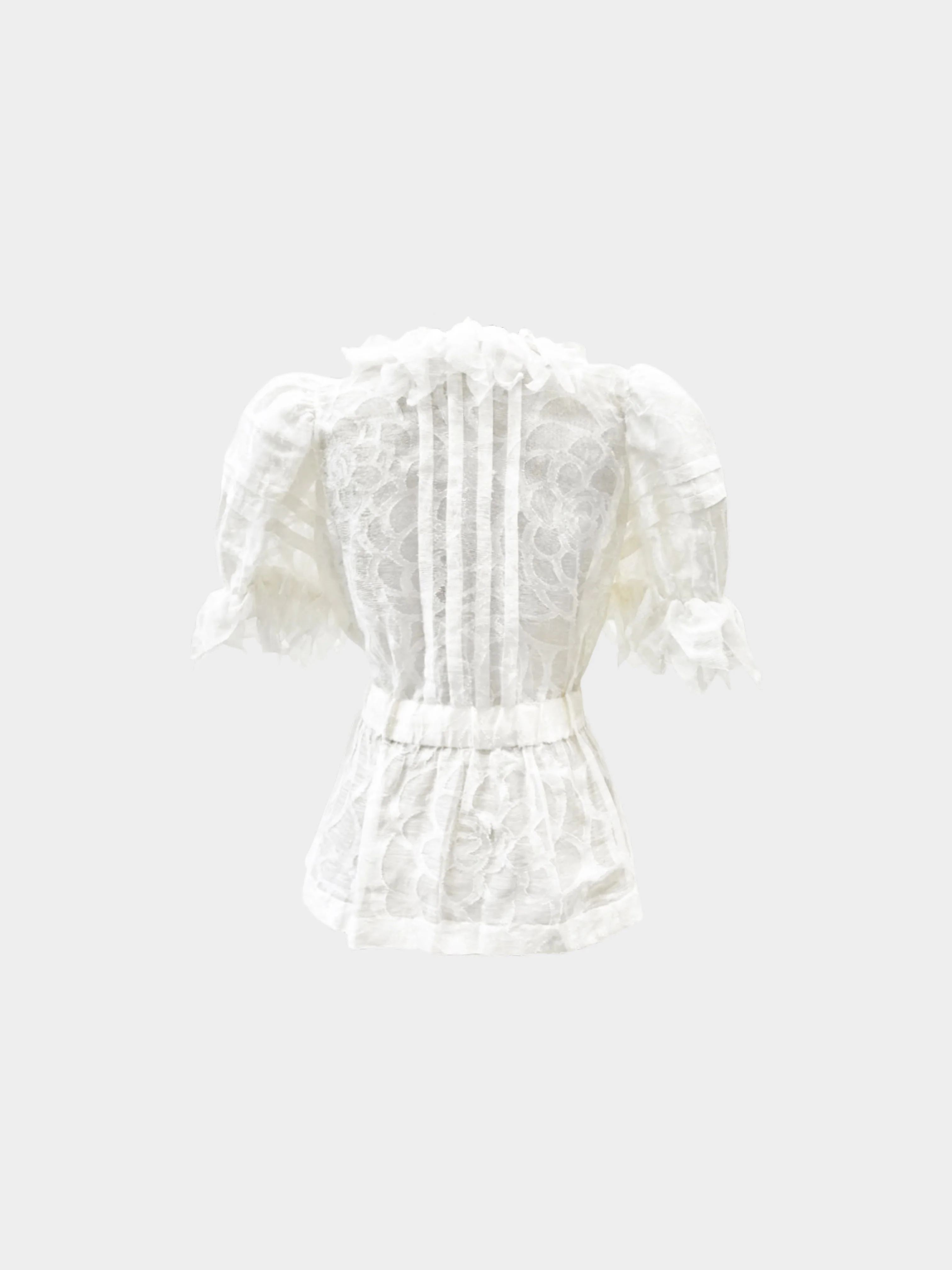 Chanel SS 2010 Ivory White Camellia Ruffled Puff Sleeve Silk Jacket - Image 2