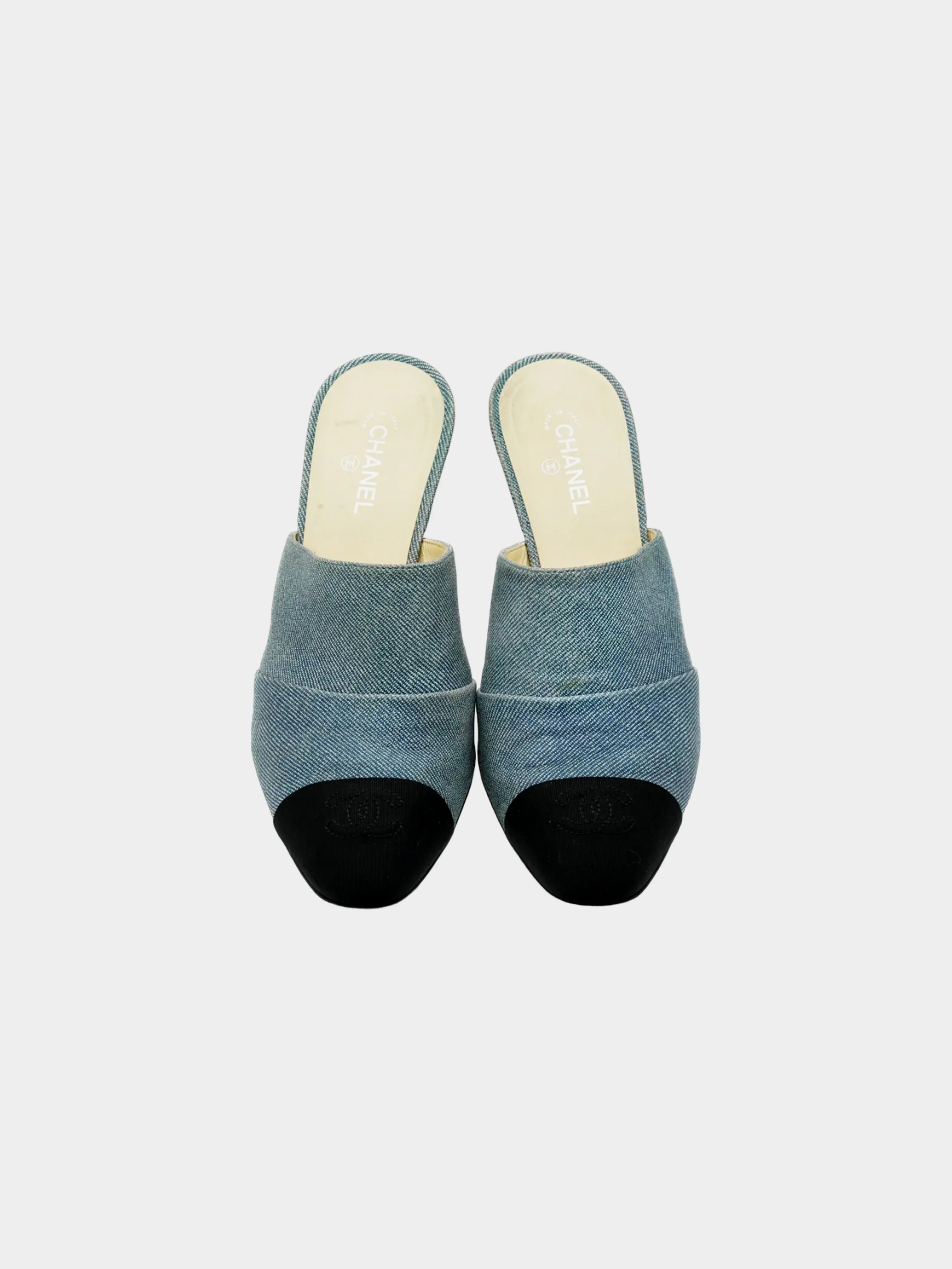 Chanel SS 2017 Denim Blue Canvas Heeled Mules - Image 2