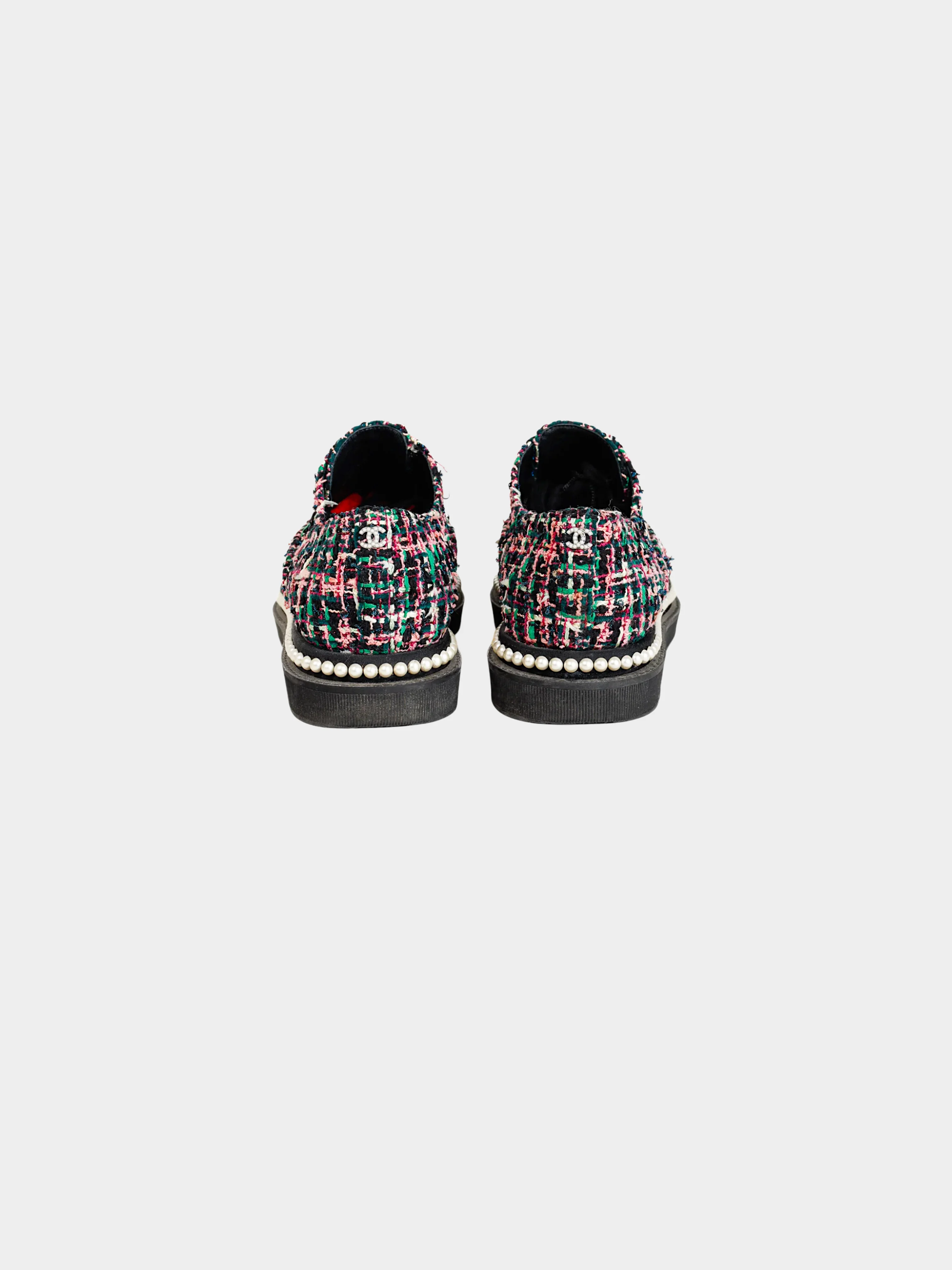 Chanel SS 2017 Tweed and Grosgrain Cap Toe Pearl Embellishes Sneakers - Image 3