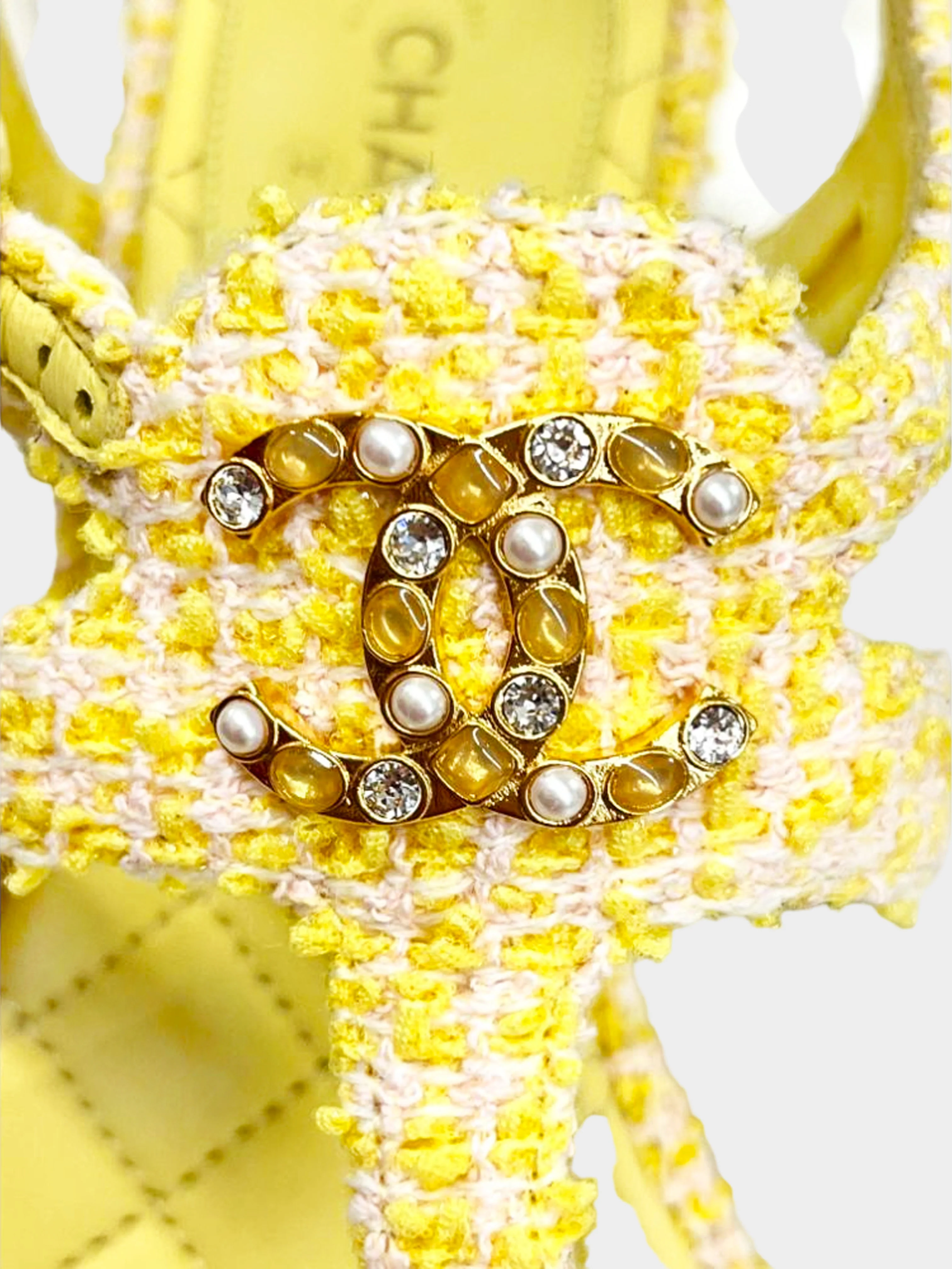 Chanel SS 2021 Yellow Tweed Sandals - Image 2