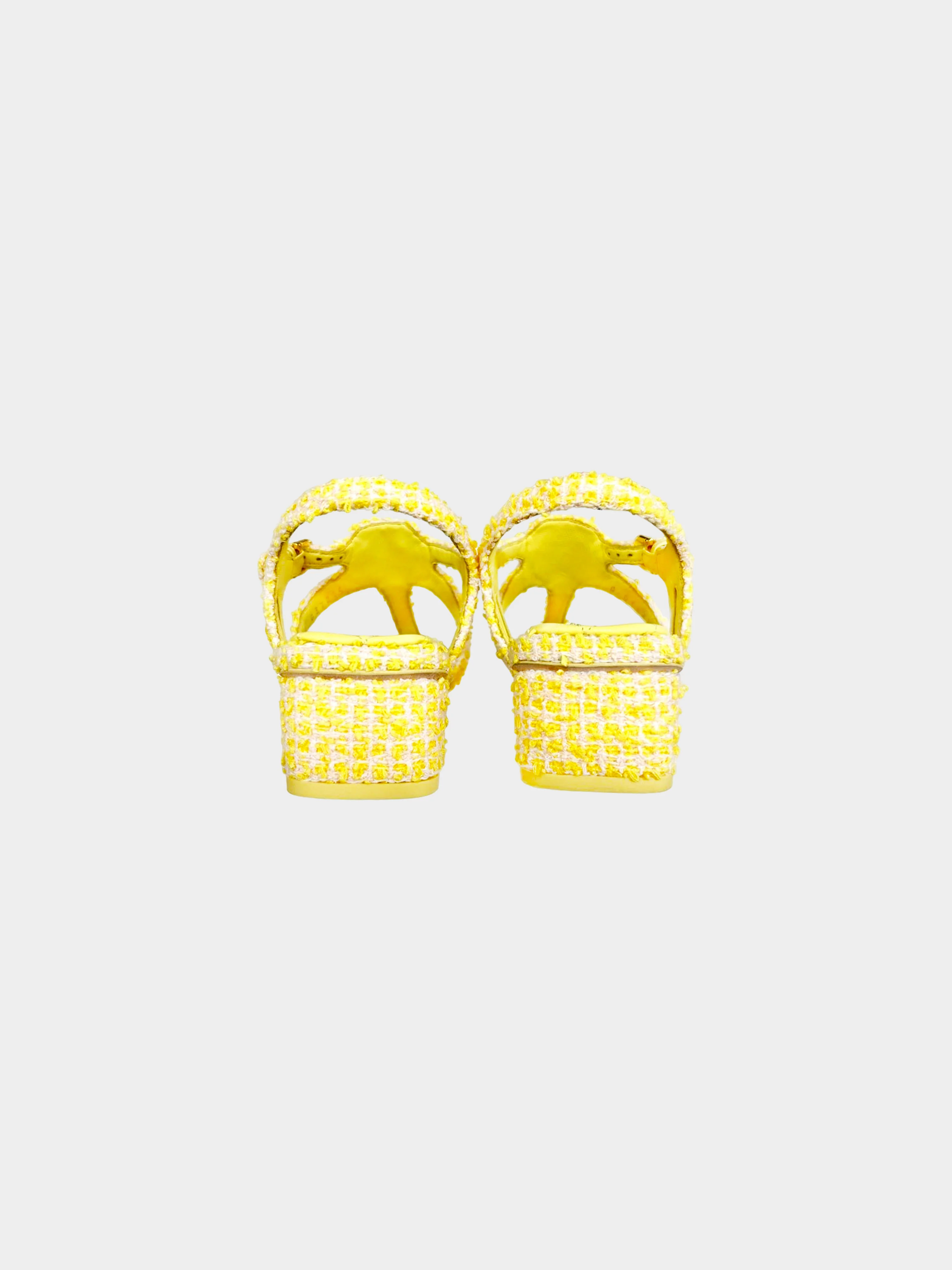 Chanel SS 2021 Yellow Tweed Sandals - Image 3
