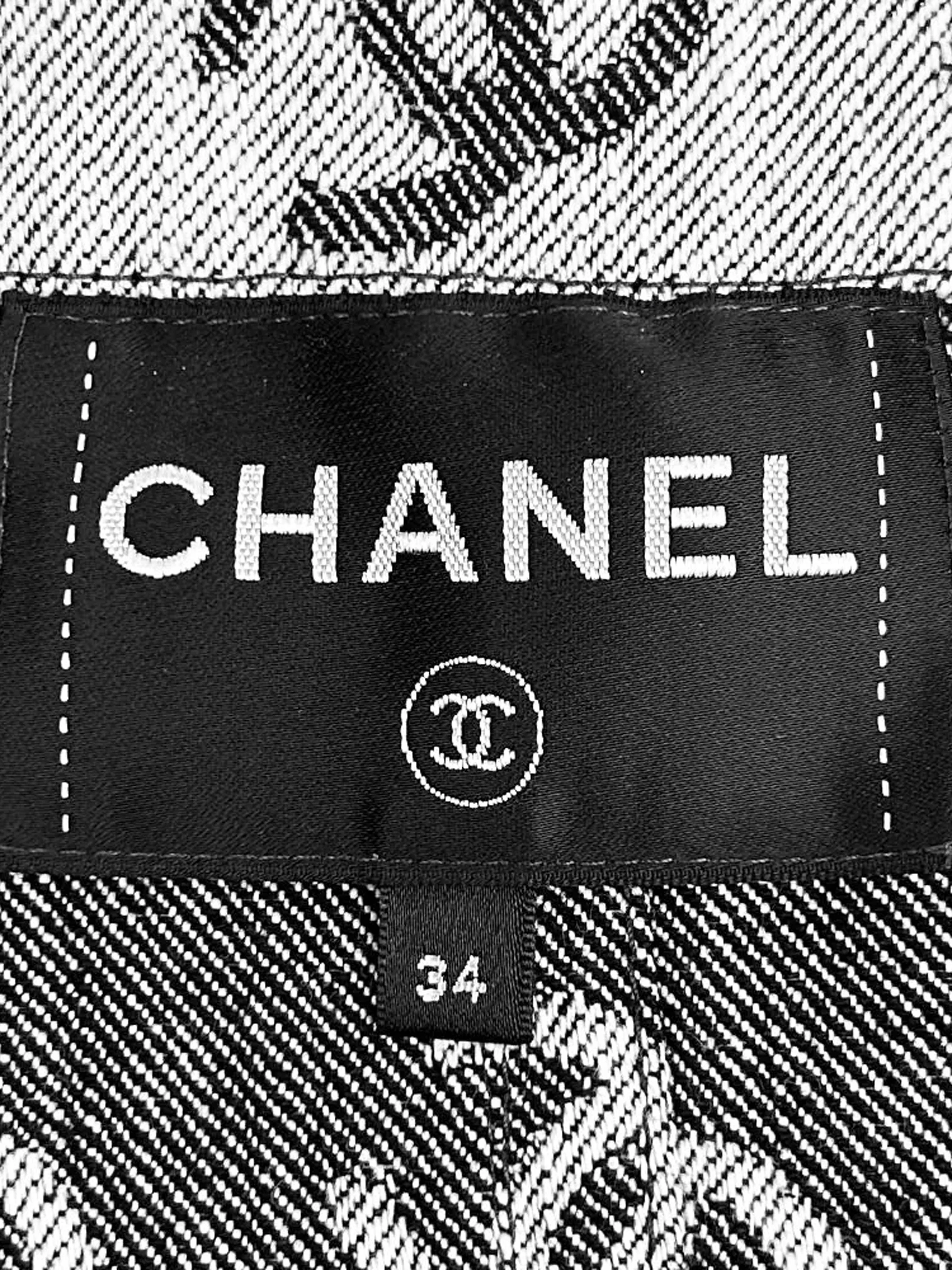 Chanel SS 2022 Denim CC Logo Print Jacket with Sequin Trim - Image 5