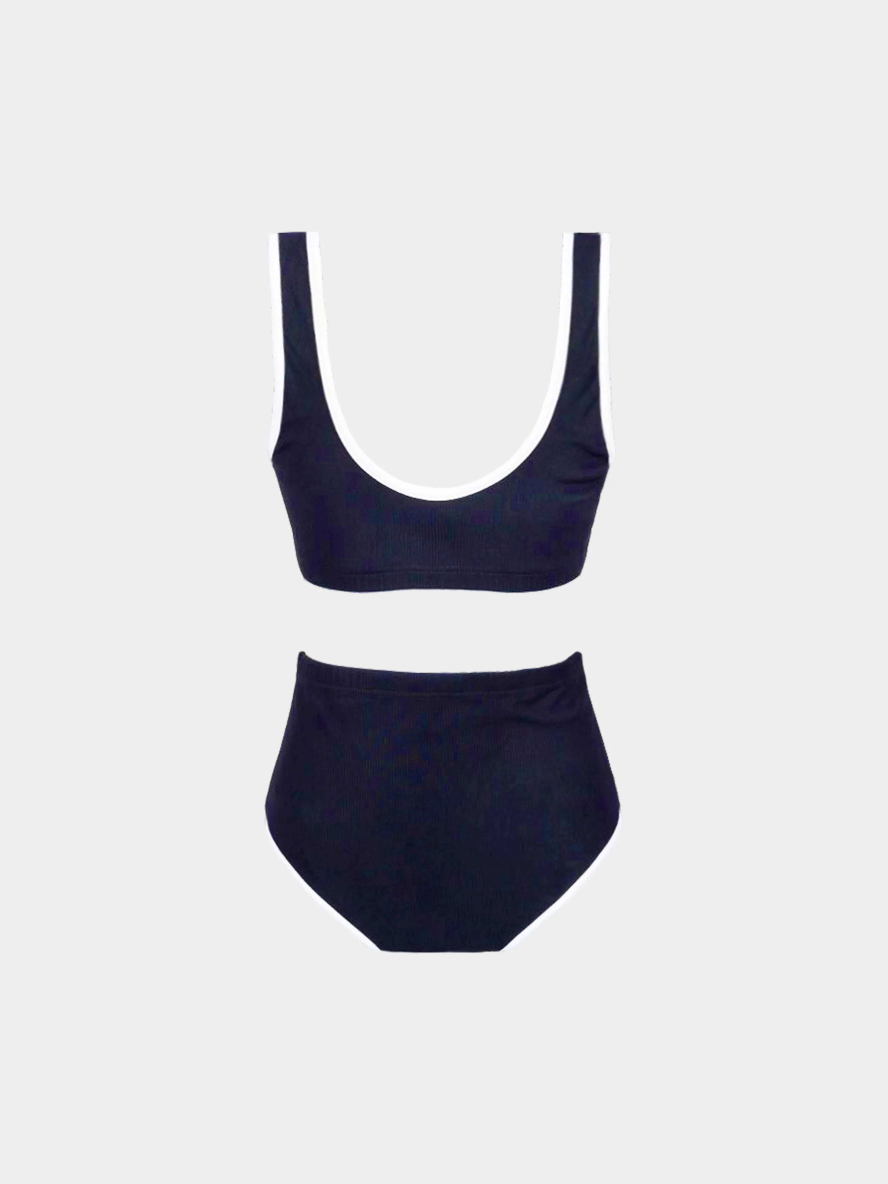Chanel SS 2022 Navy and White CC Rhinestone Two Piece Swimsuit - Image 2