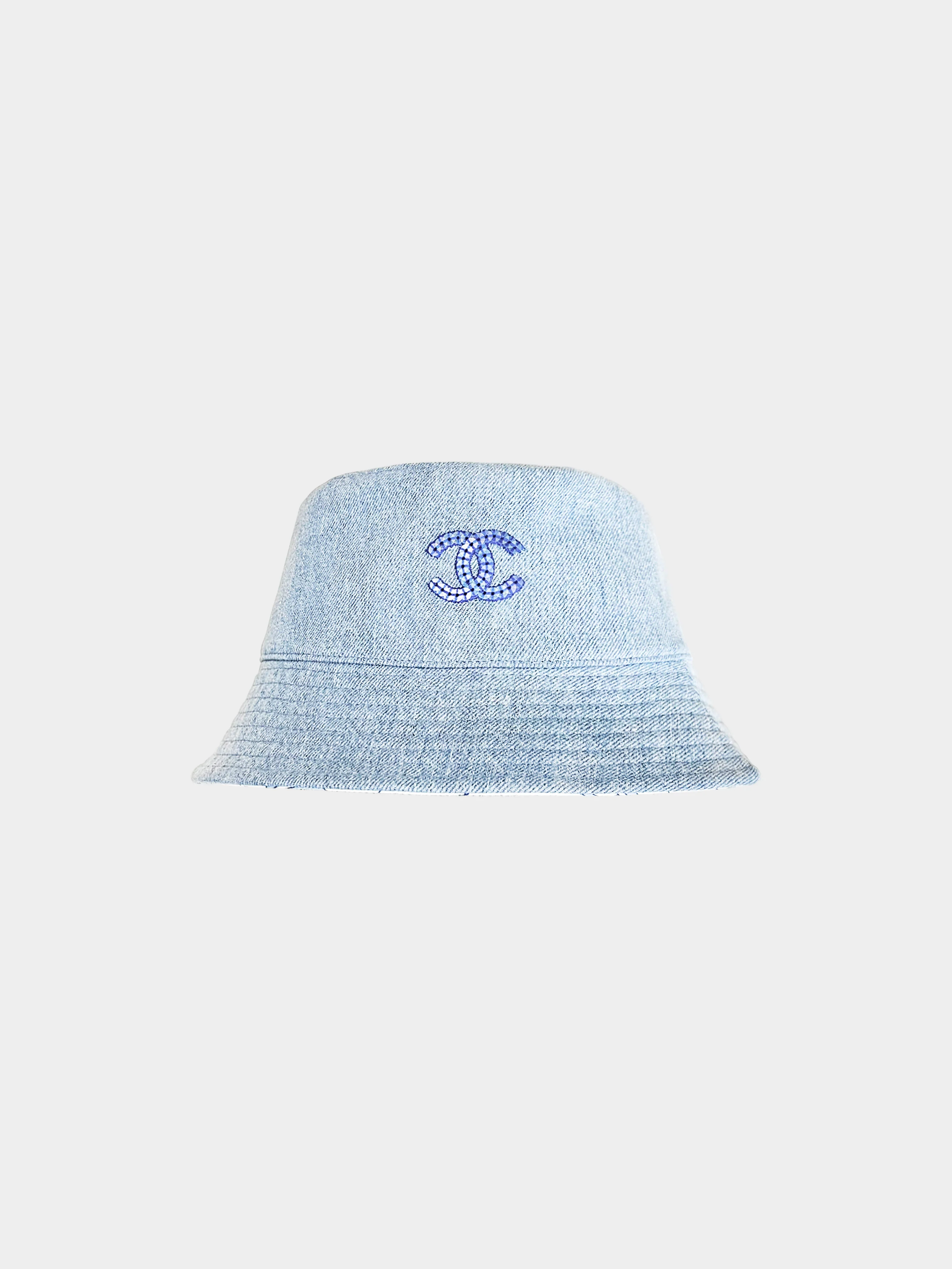 Chanel SS 2024 Denim with Sequin CC and Clover Print Reversible Bucket Hat