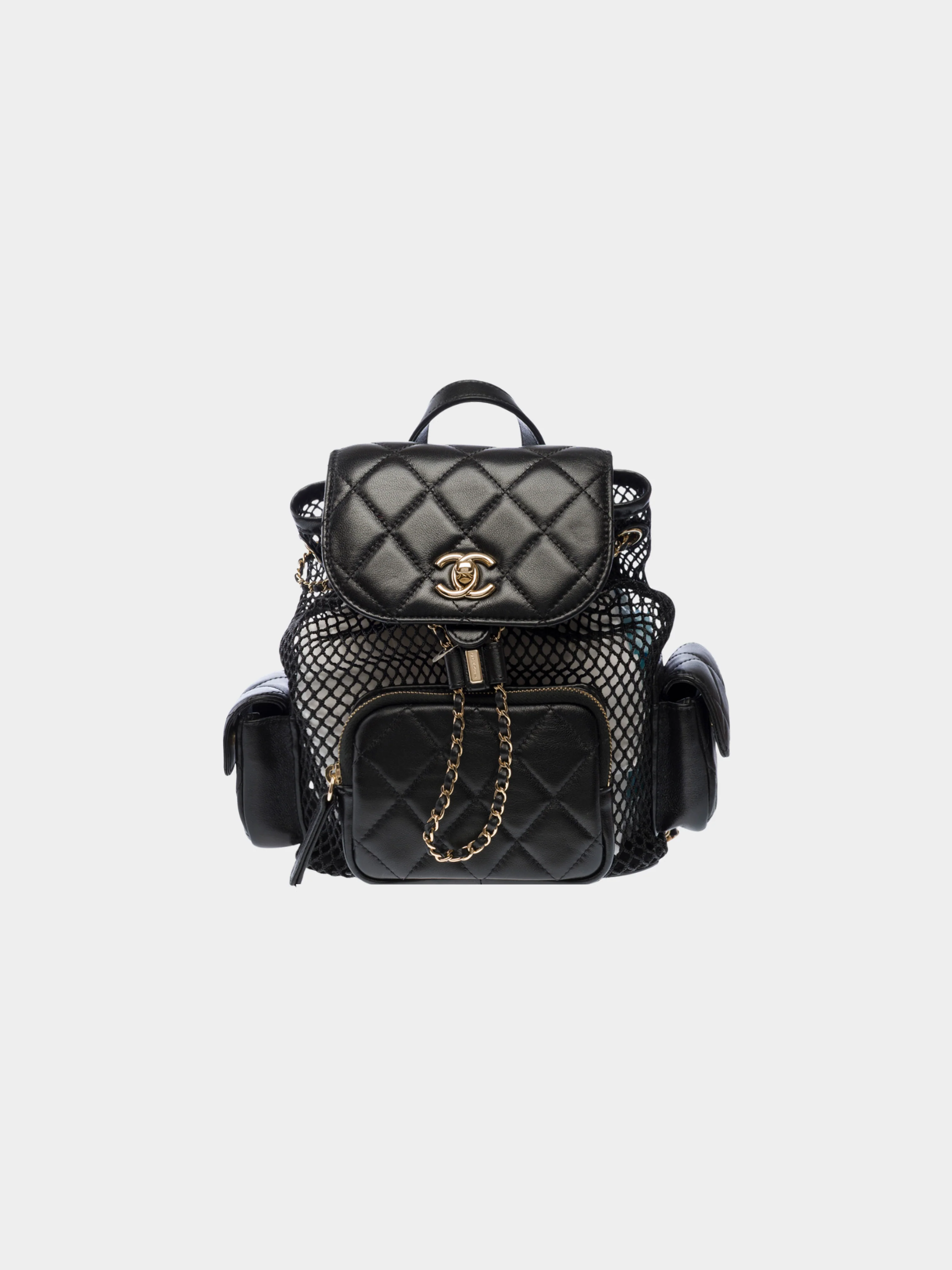Chanel SS 2025 Black Leather Mesh Backpack
