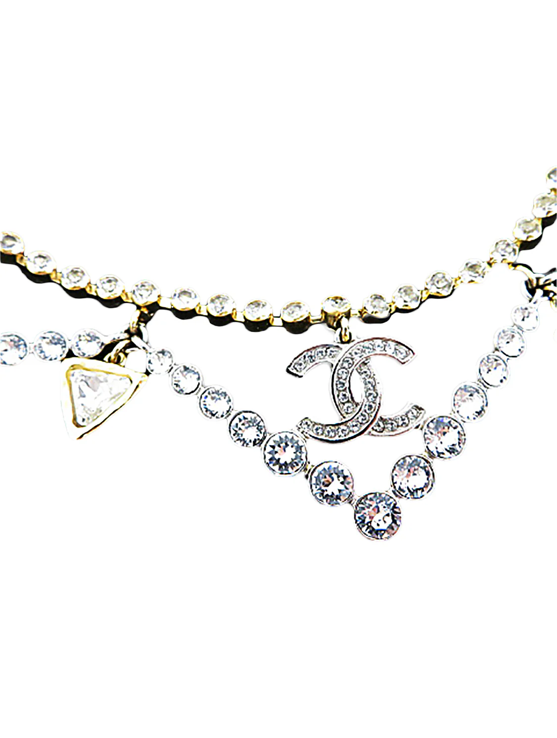 Chanel Triangular Rhinestone CC Charm Necklace - Image 2