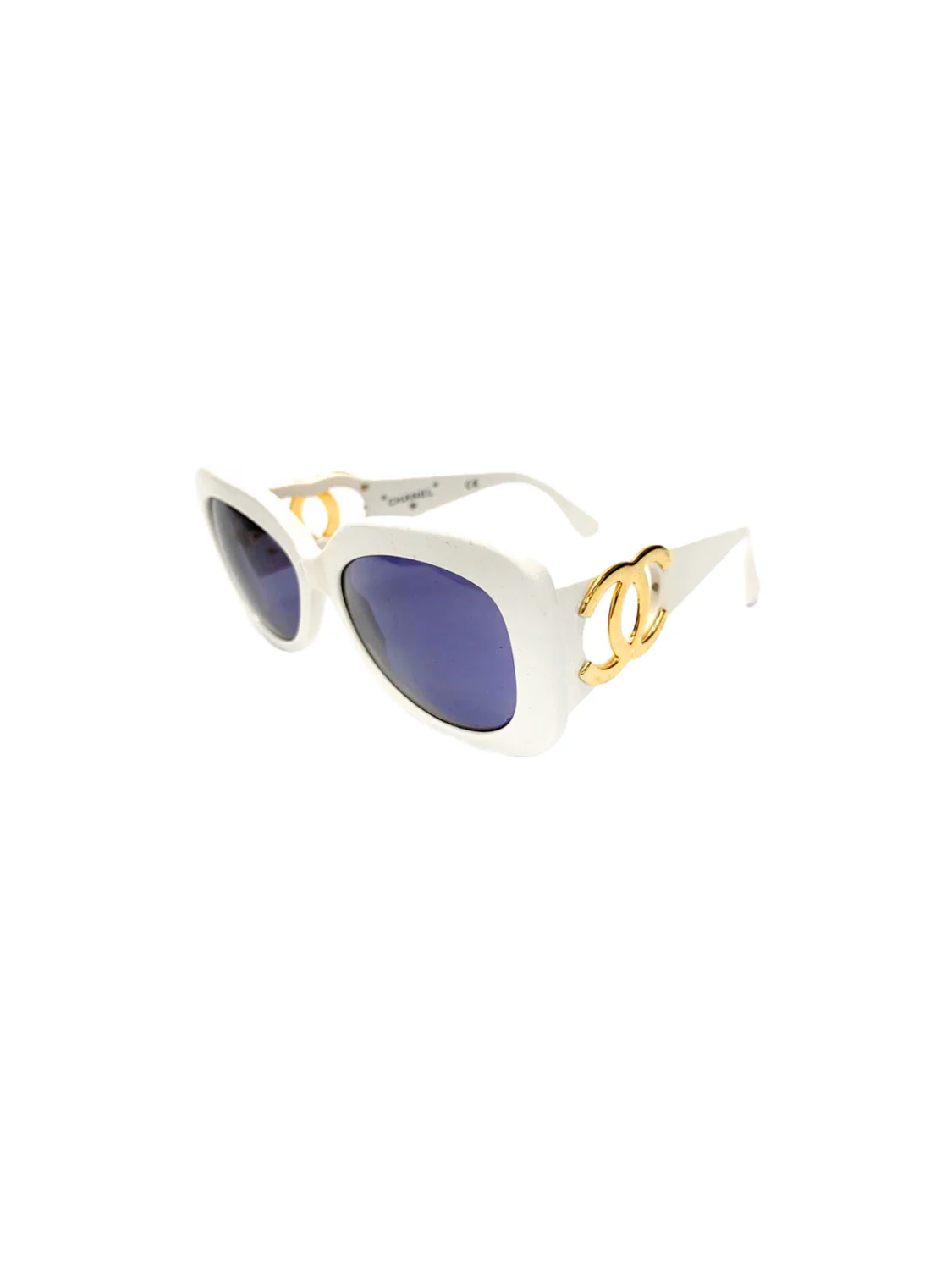 Chanel White CC Rectangular Cat Eye Sunglasses