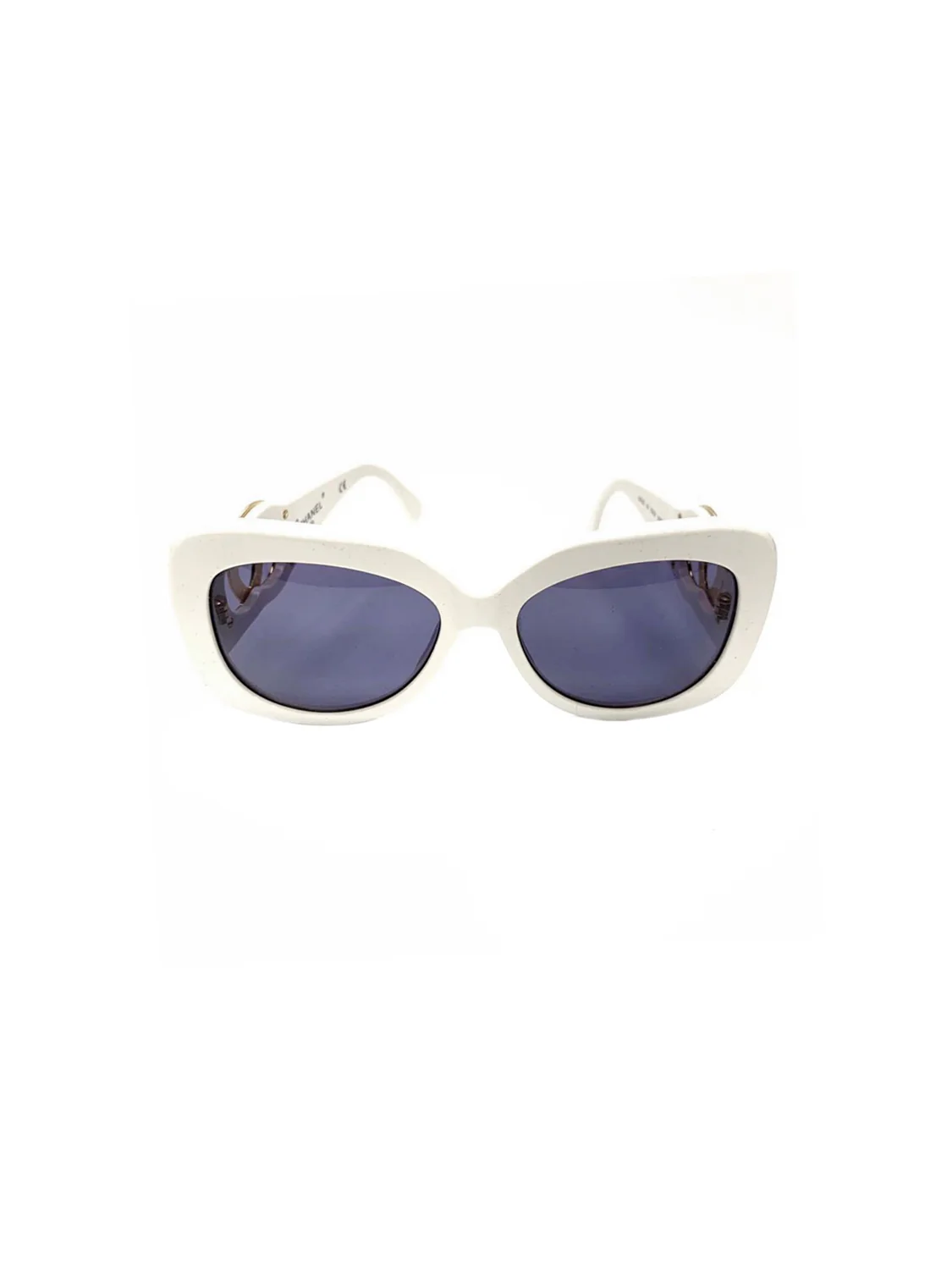 Chanel White CC Rectangular Cat Eye Sunglasses - Image 2