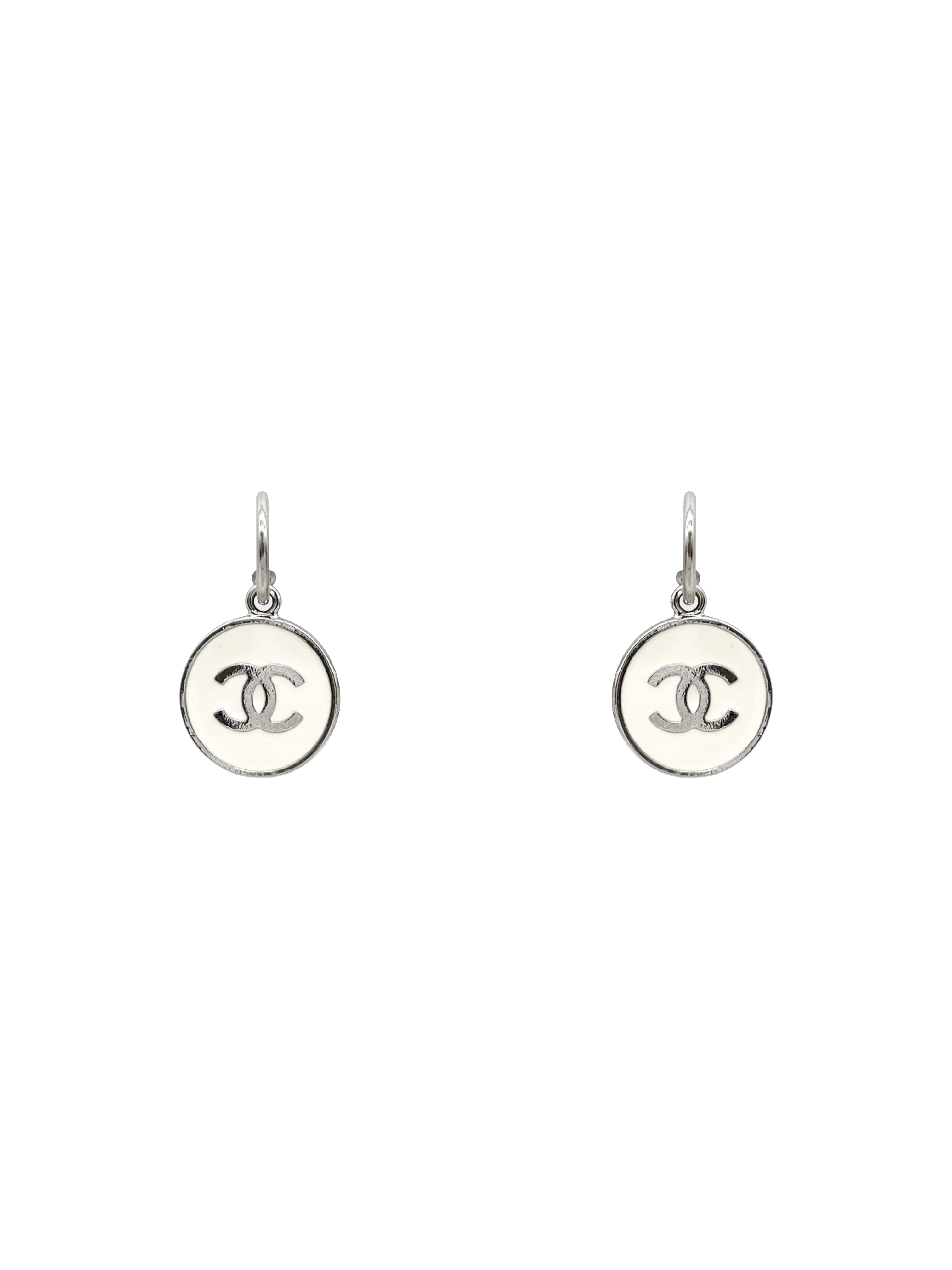 Chanel 1990s White Coco Mark Hoop Earring