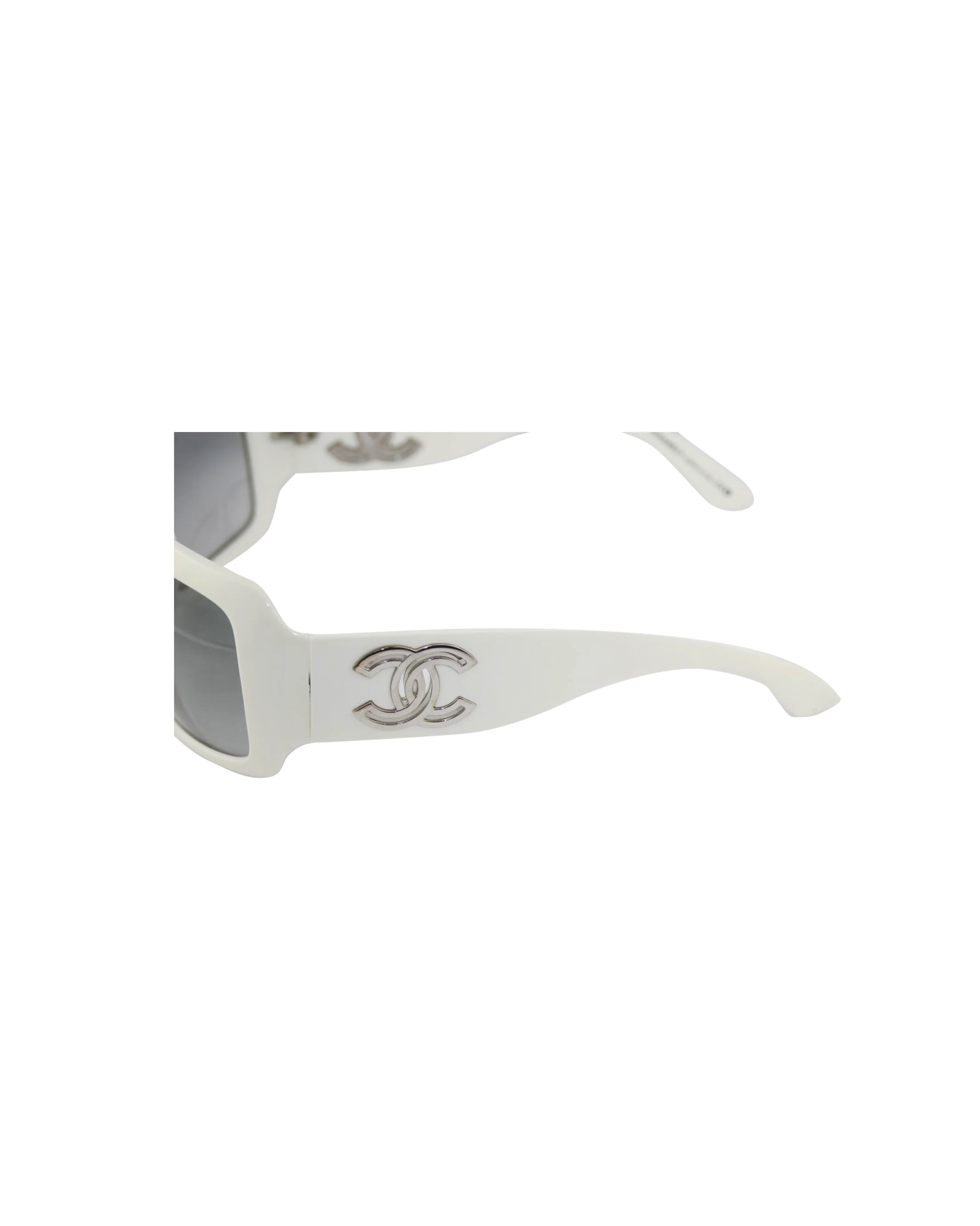 Chanel White Rectangular Silver Sunglasses - Image 3