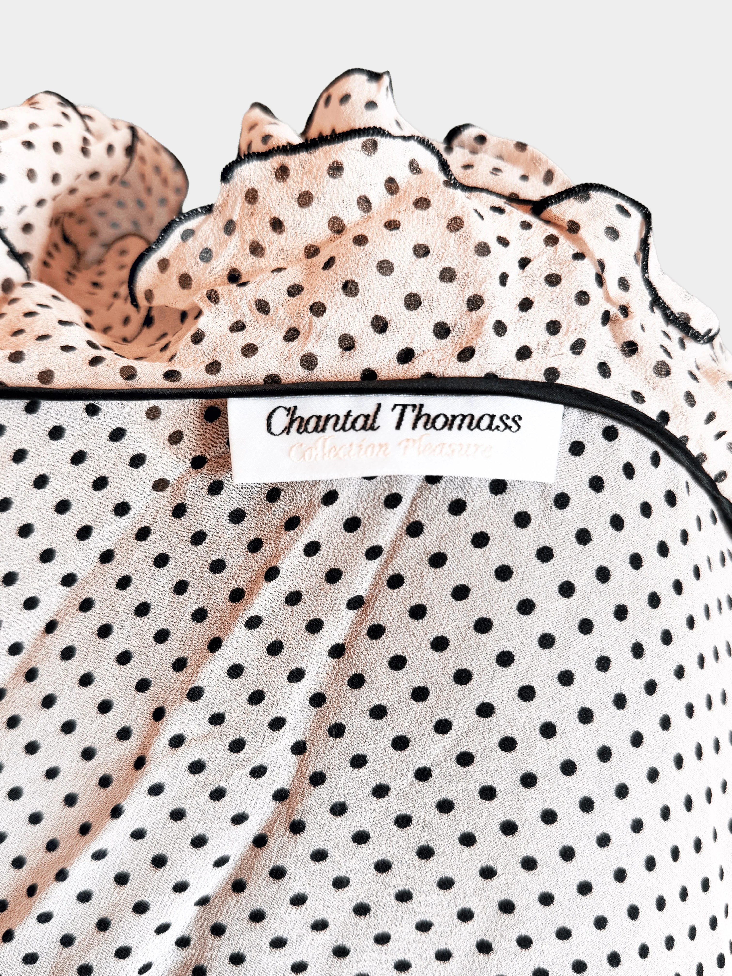 Chantal Thomass 2000s Pink and Black Polka Dot Print Sheer Ruffled Top - Image 3