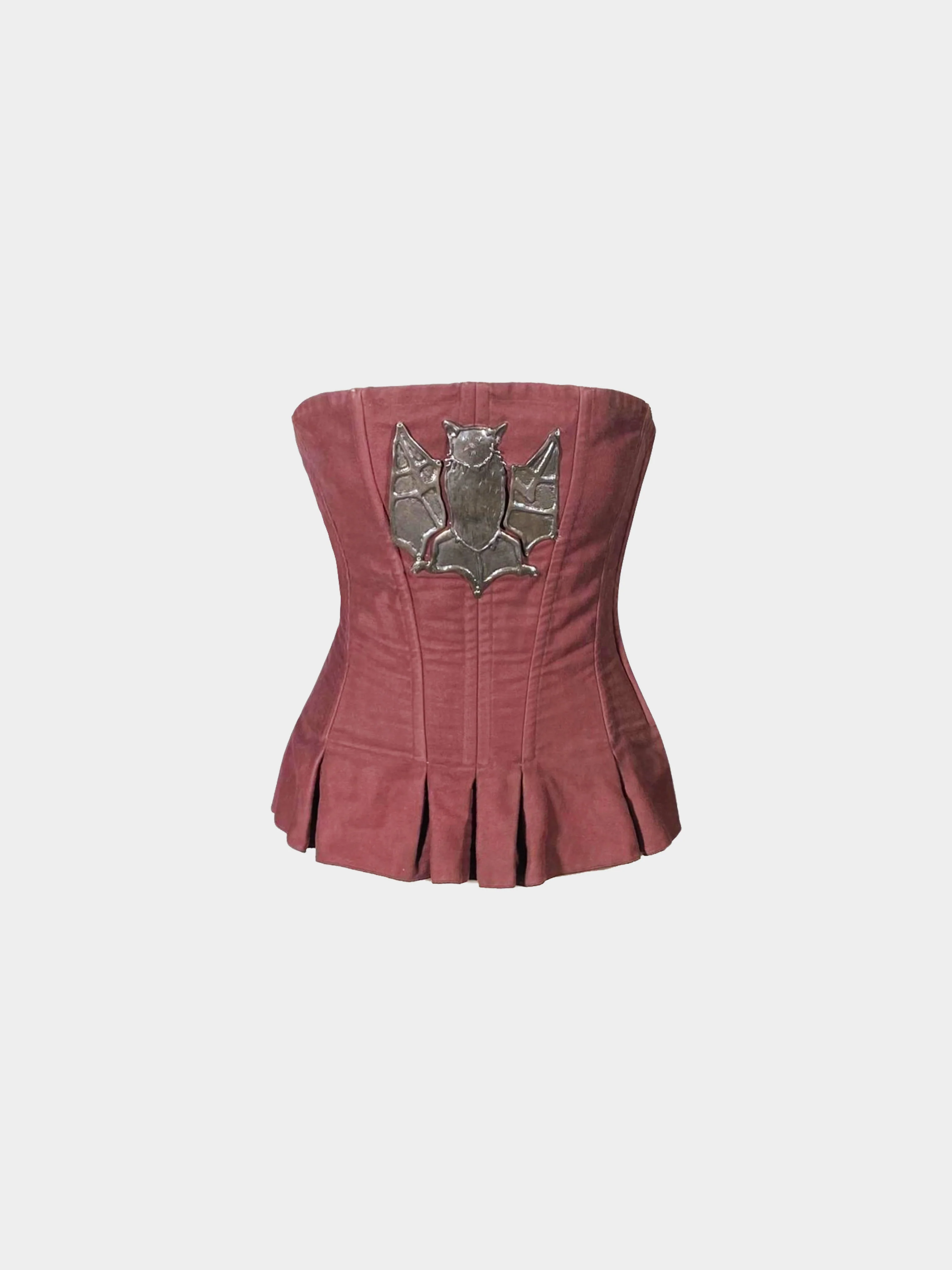 ChloƩ by Stella McCartney FW 2001 Brown Velvet and Metal Bat Motif Bustier Corset Top