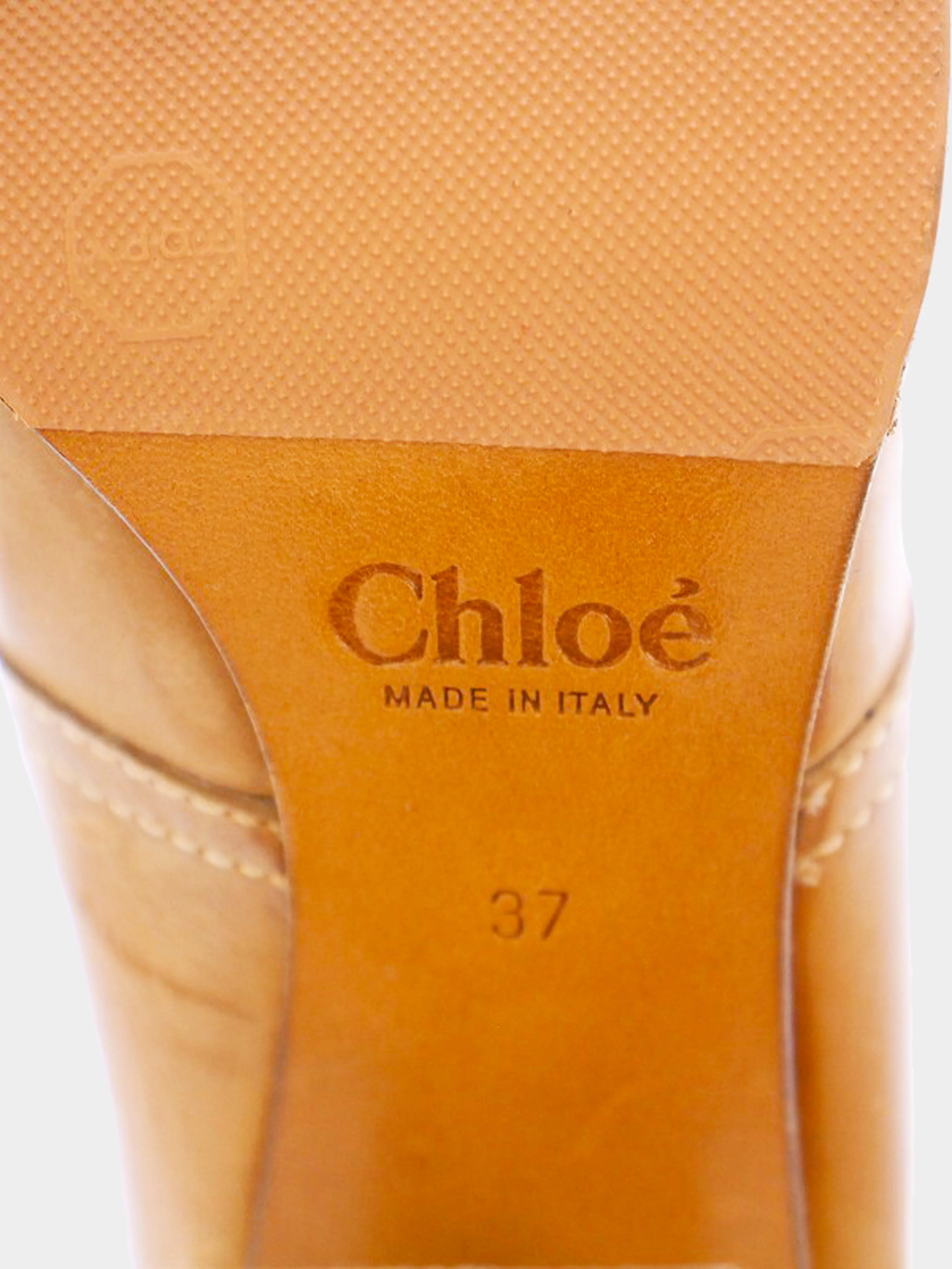 Chloé 2000s Beige Leather Lace-up Calf Boots - Image 5