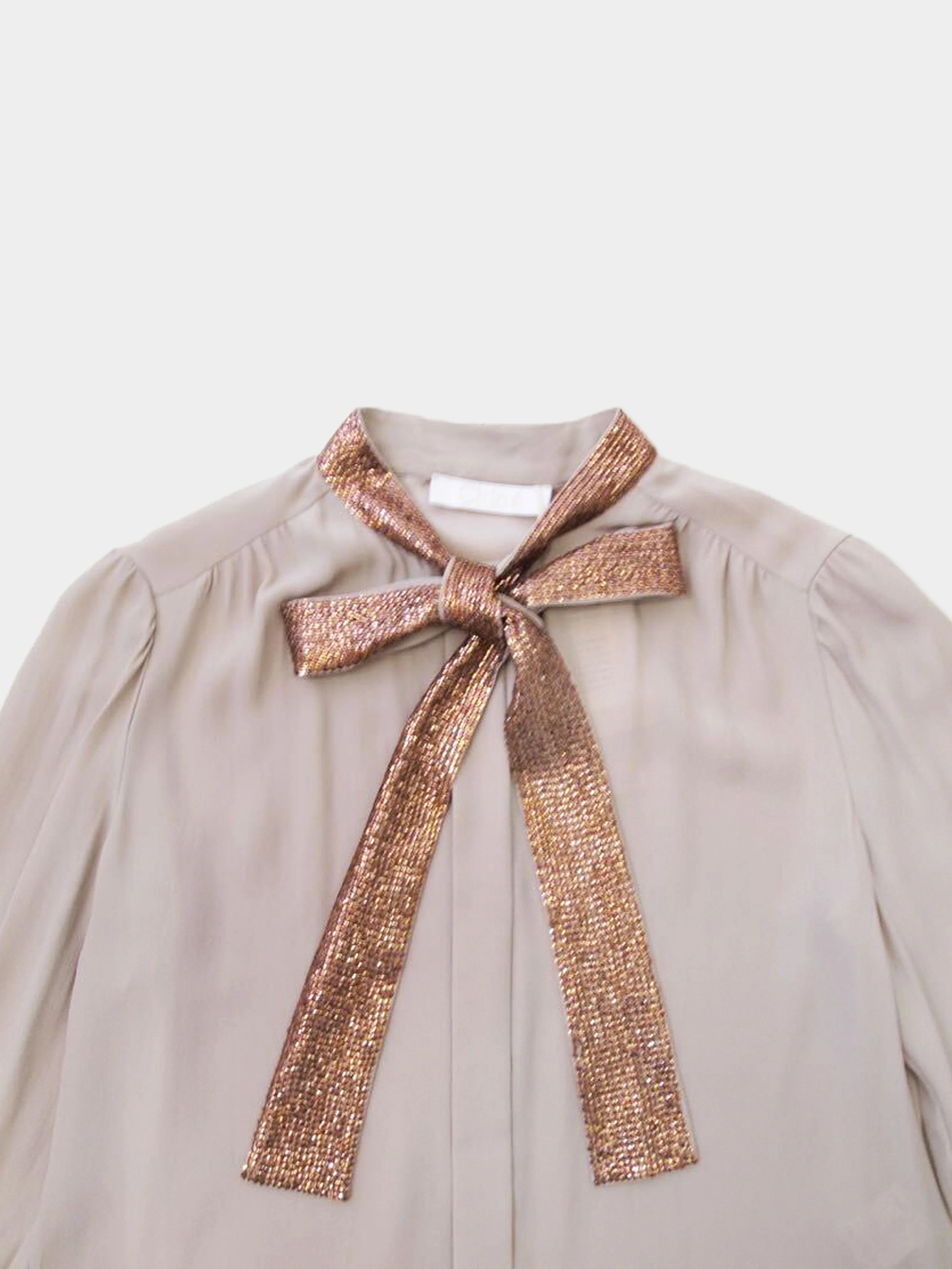 Chloé 2000s Beige Silk Shirt with Brown Sequined Collar - Image 3