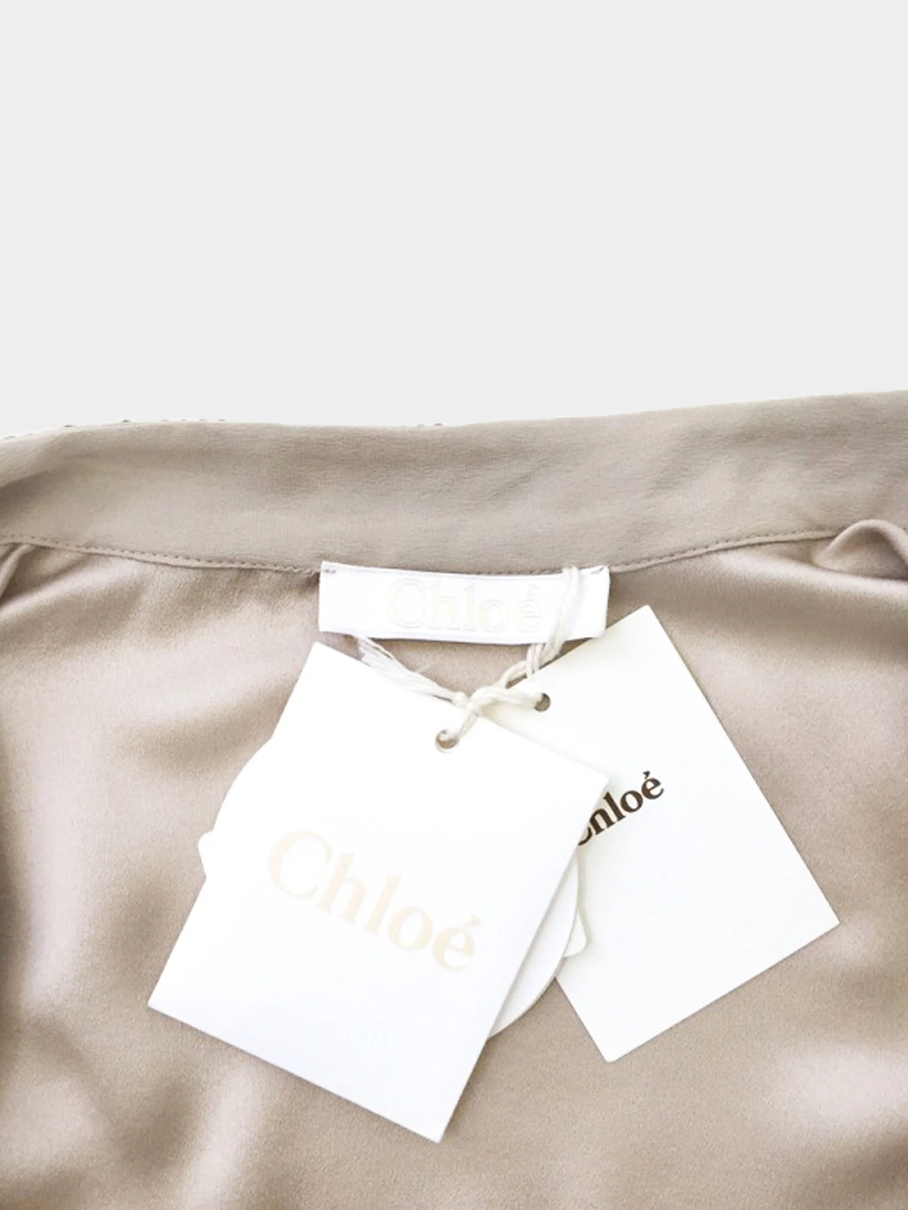 Chloé 2000s Beige Silk Shirt with Brown Sequined Collar - Image 6