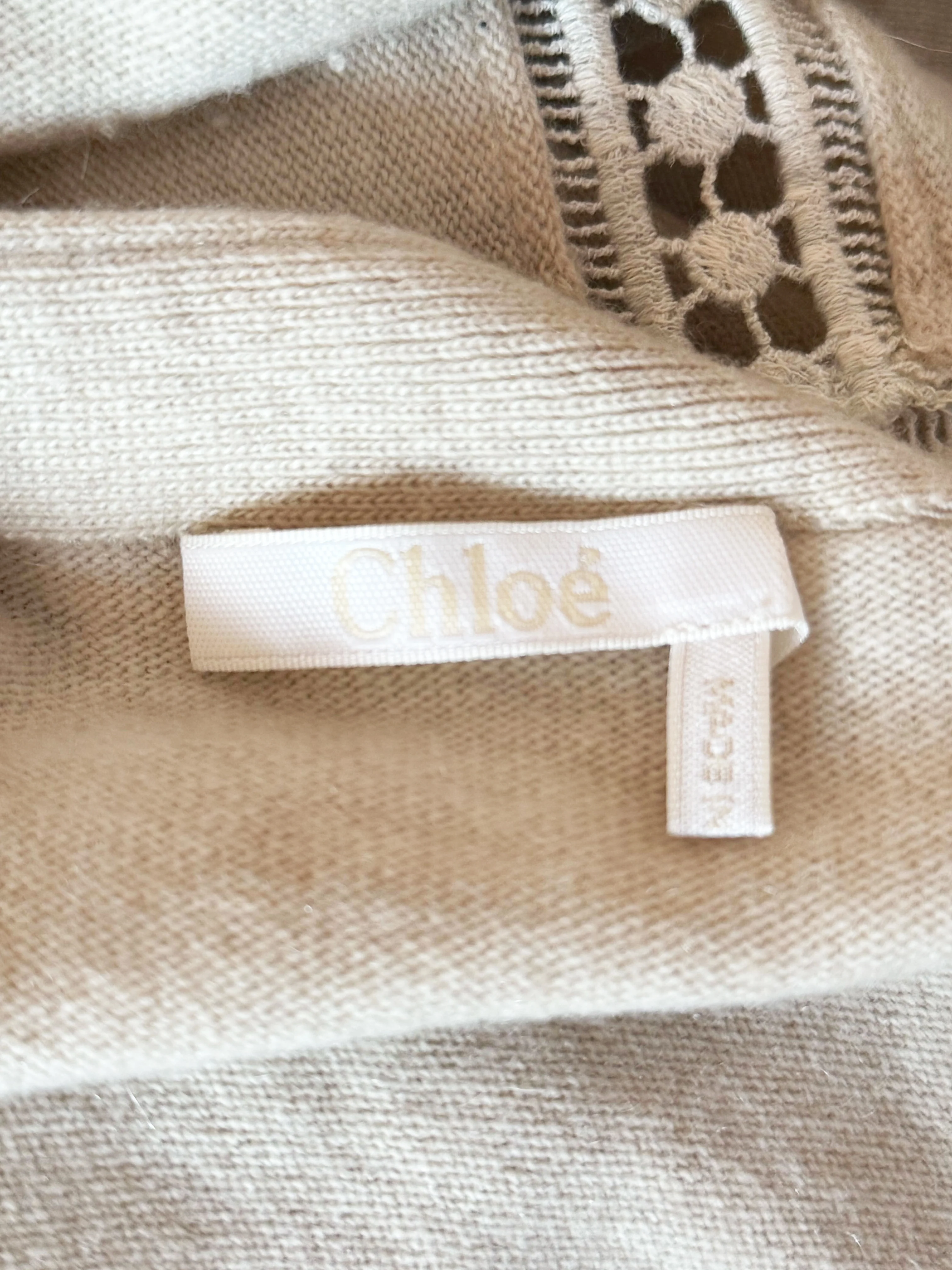 Chloe FW 2016 Beige Wool Knit Eyelet Sweater - Image 3