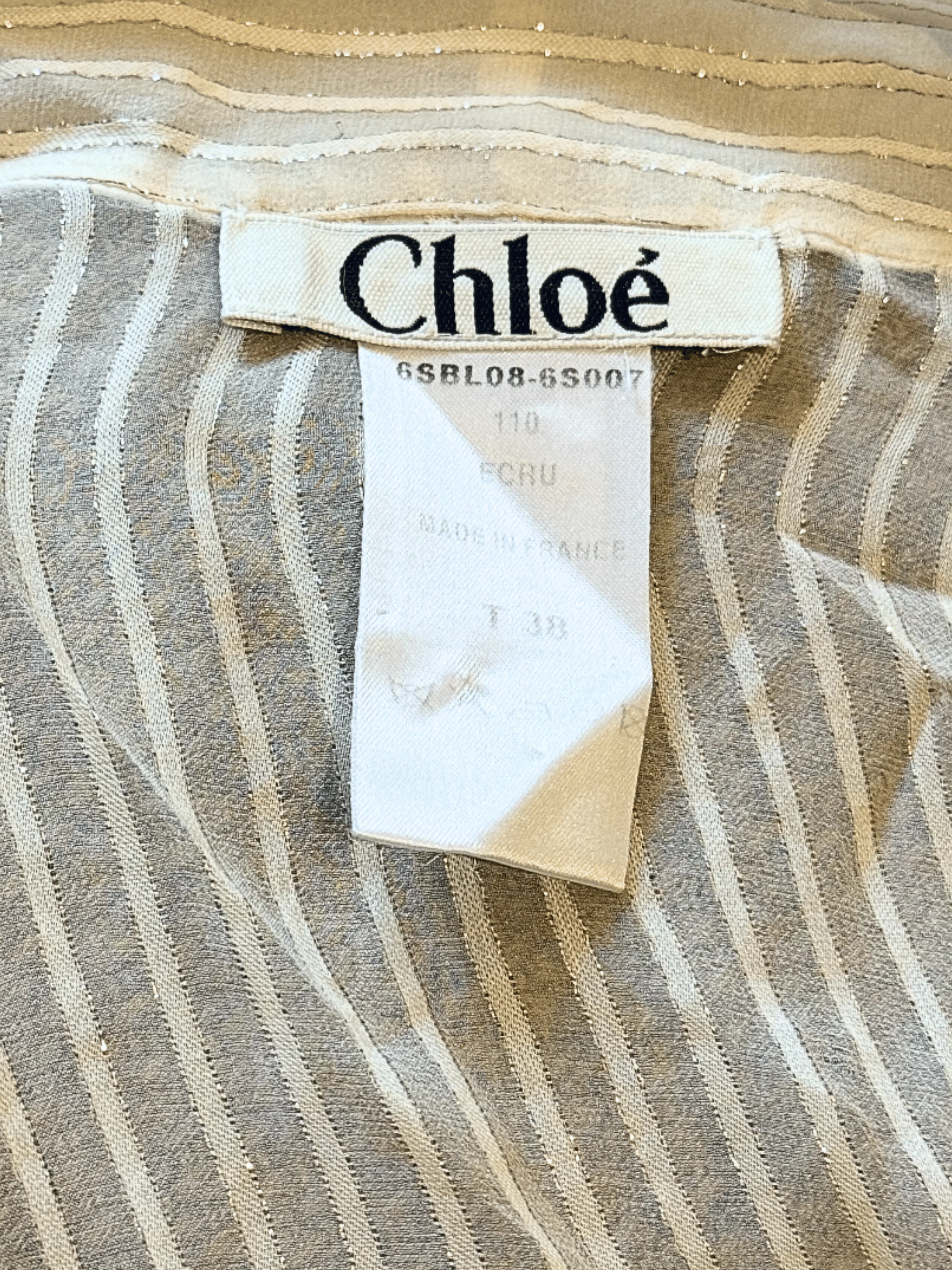 Chloe 2000s Creamy Beige Pinstripe Button Down Top - Image 3
