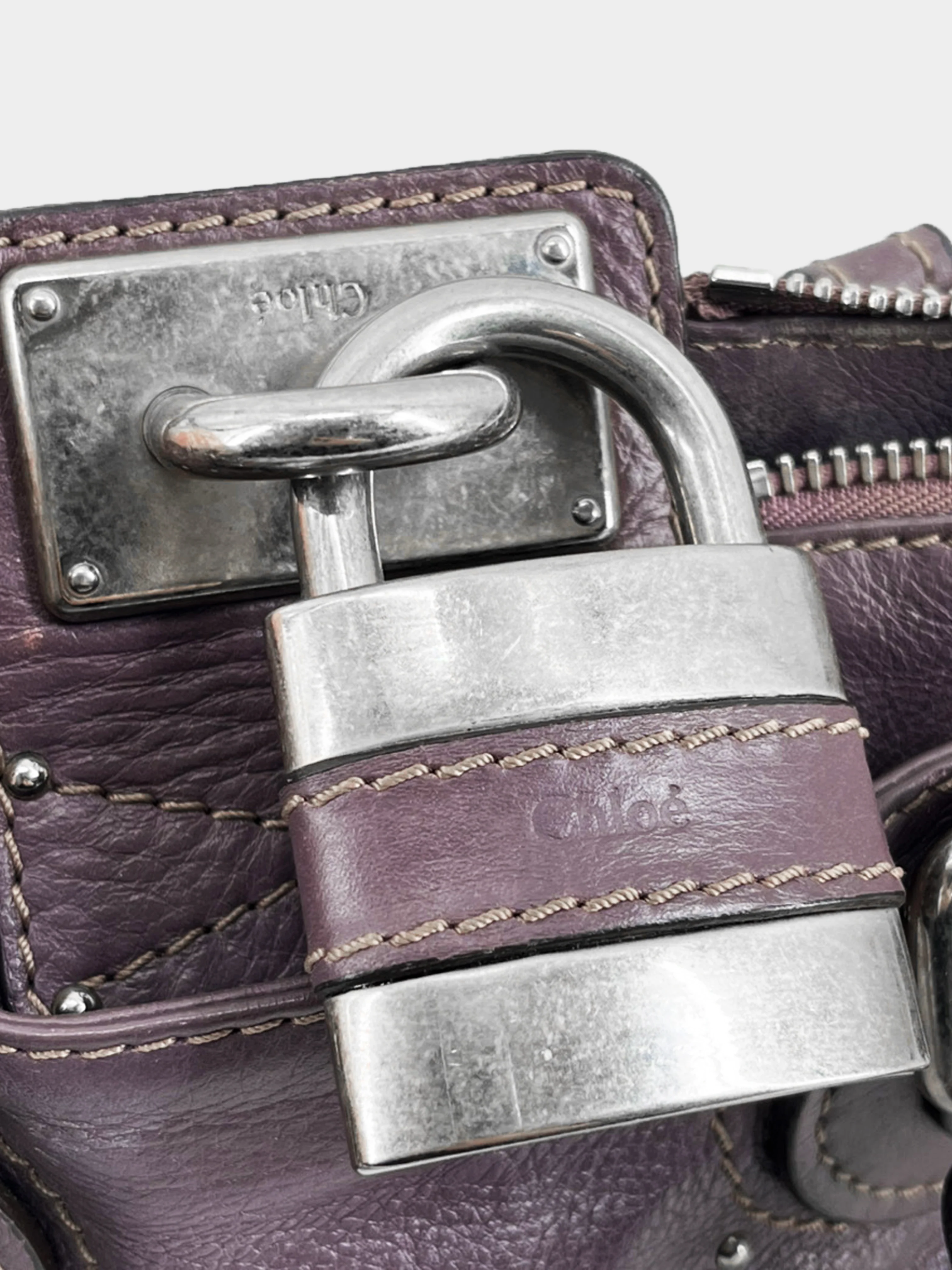 Chloe 2000s Purple Leather Paddington Bag - Image 3