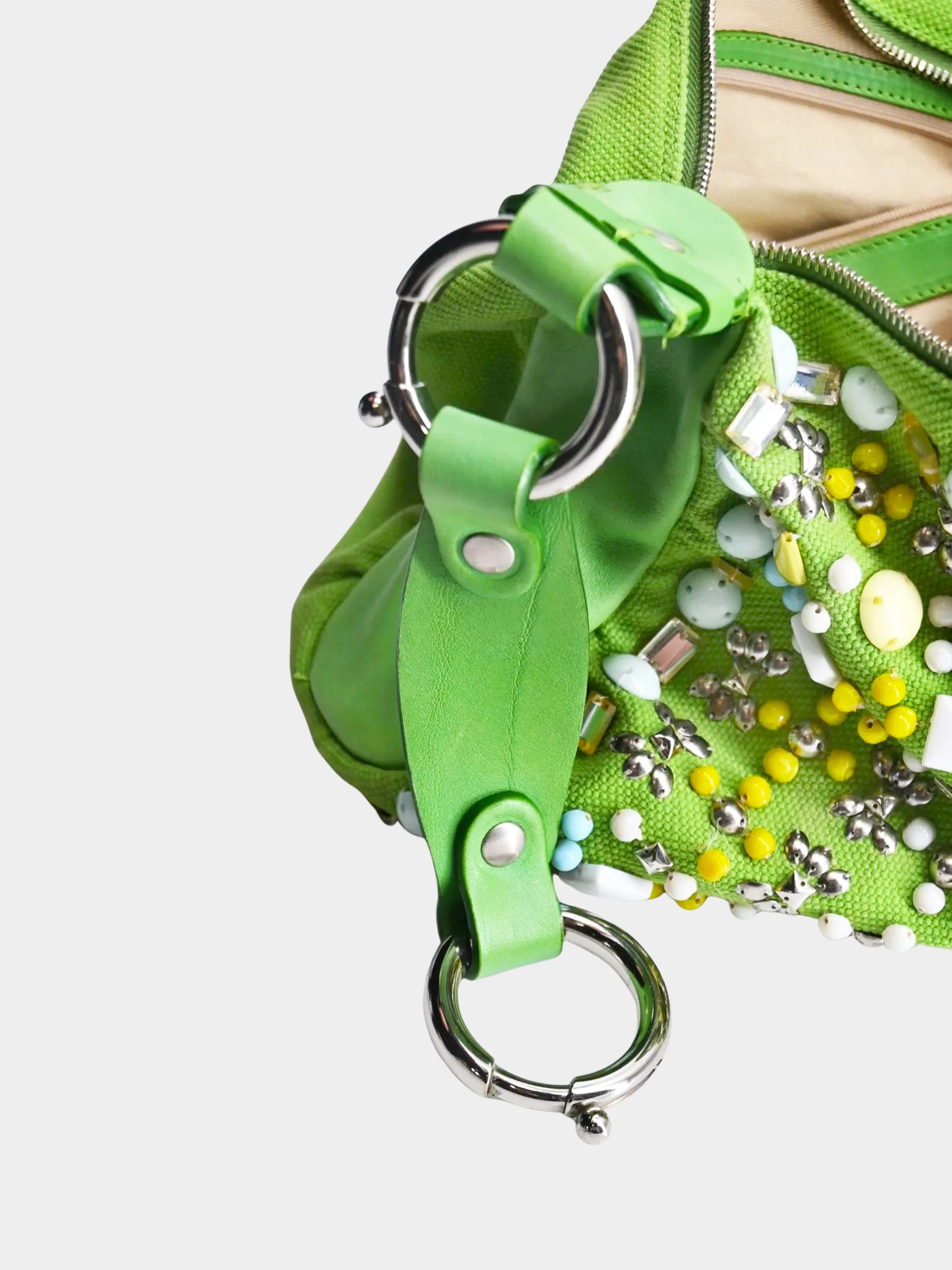 Chloe 2004 Green Canvas and Leather Beaded Hobo Bag - Image 3