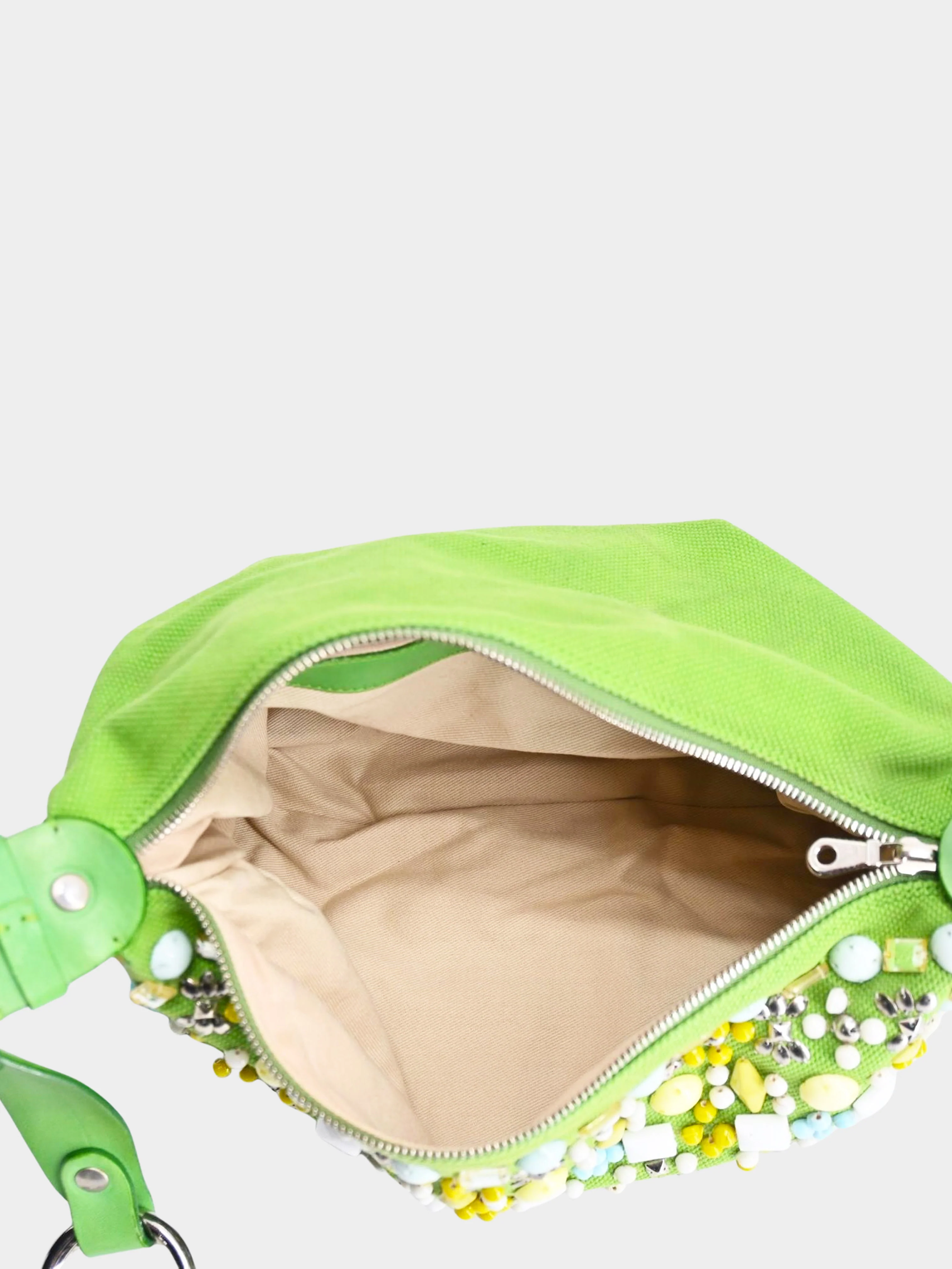 Chloe 2004 Green Canvas and Leather Beaded Hobo Bag - Image 4