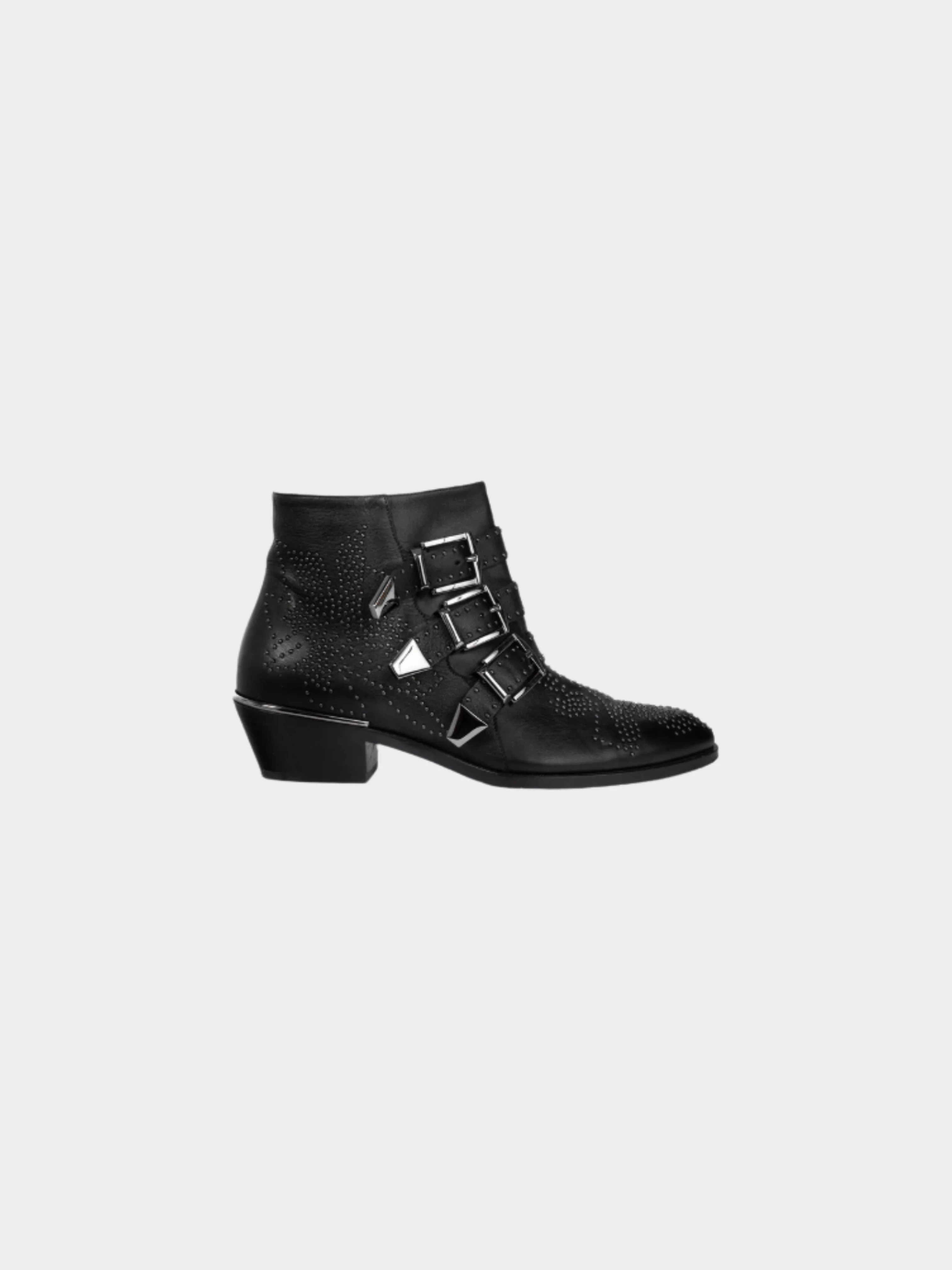 Chloe 2010s Susanna Black Studded Buckle Biker Ankle Boots