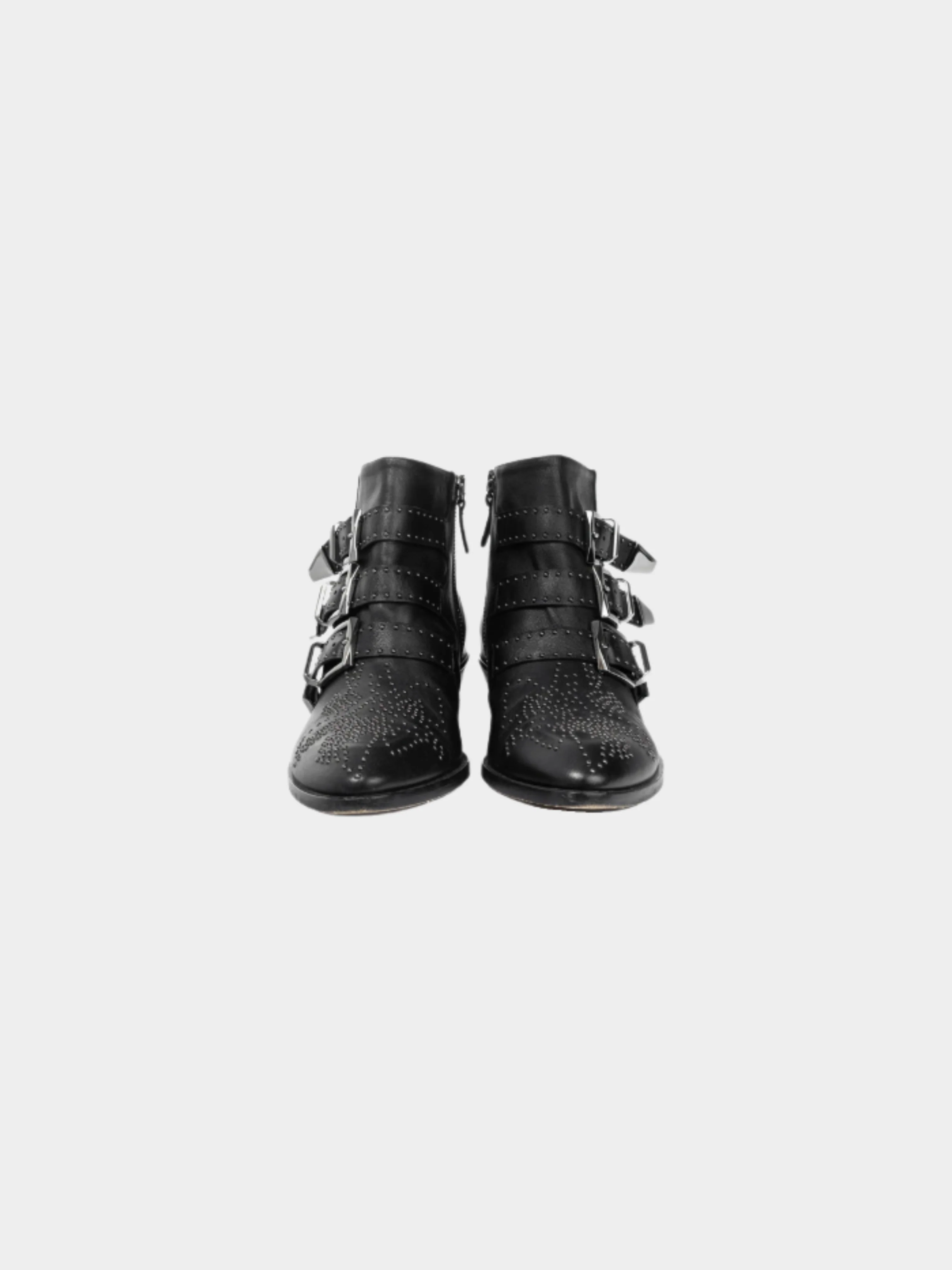 Chloe 2010s Susanna Black Studded Buckle Biker Ankle Boots - Image 2