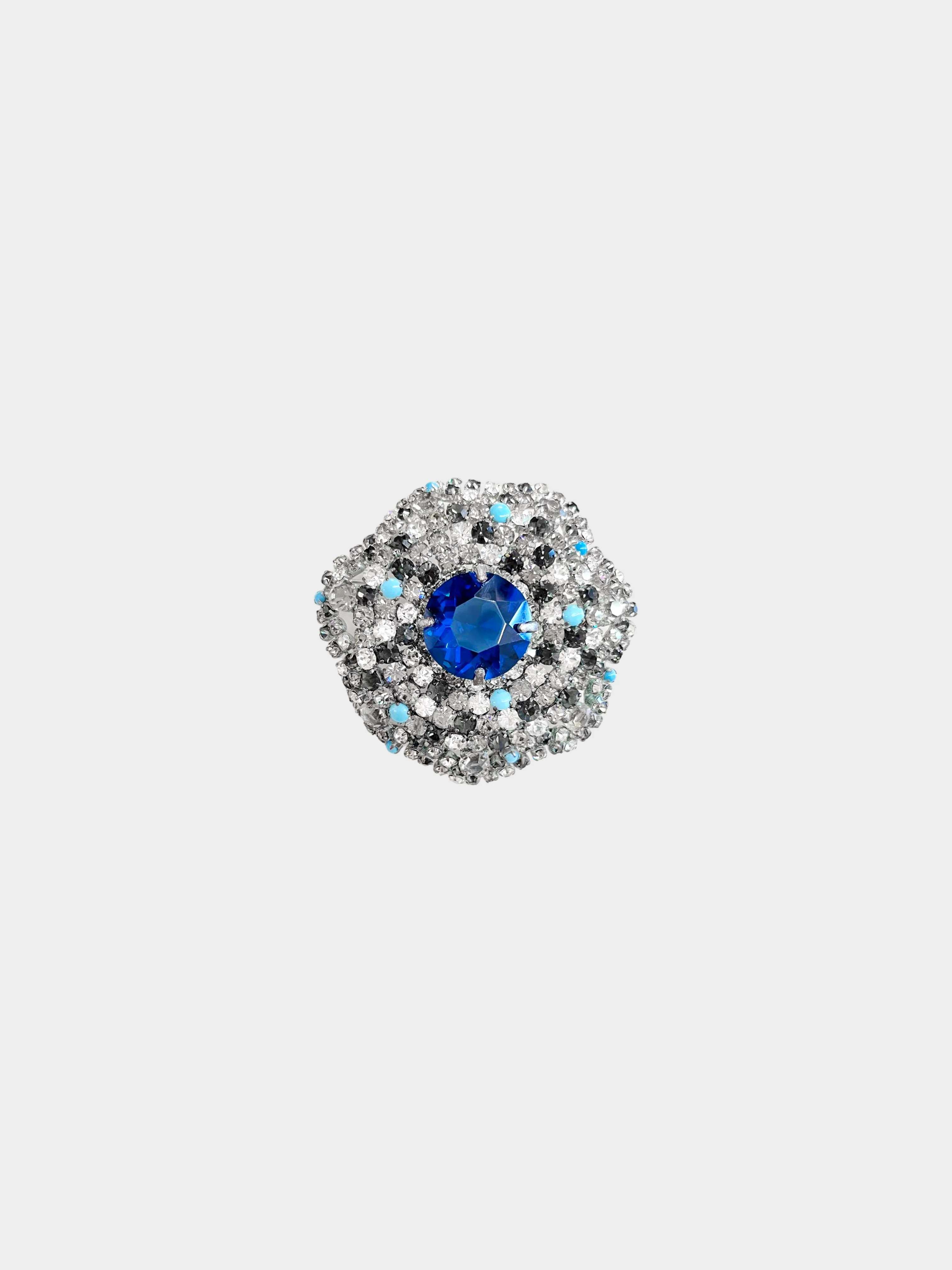 Christian Dior 1961 Blue and Silver Rhinestone Embellished Floral Brooch