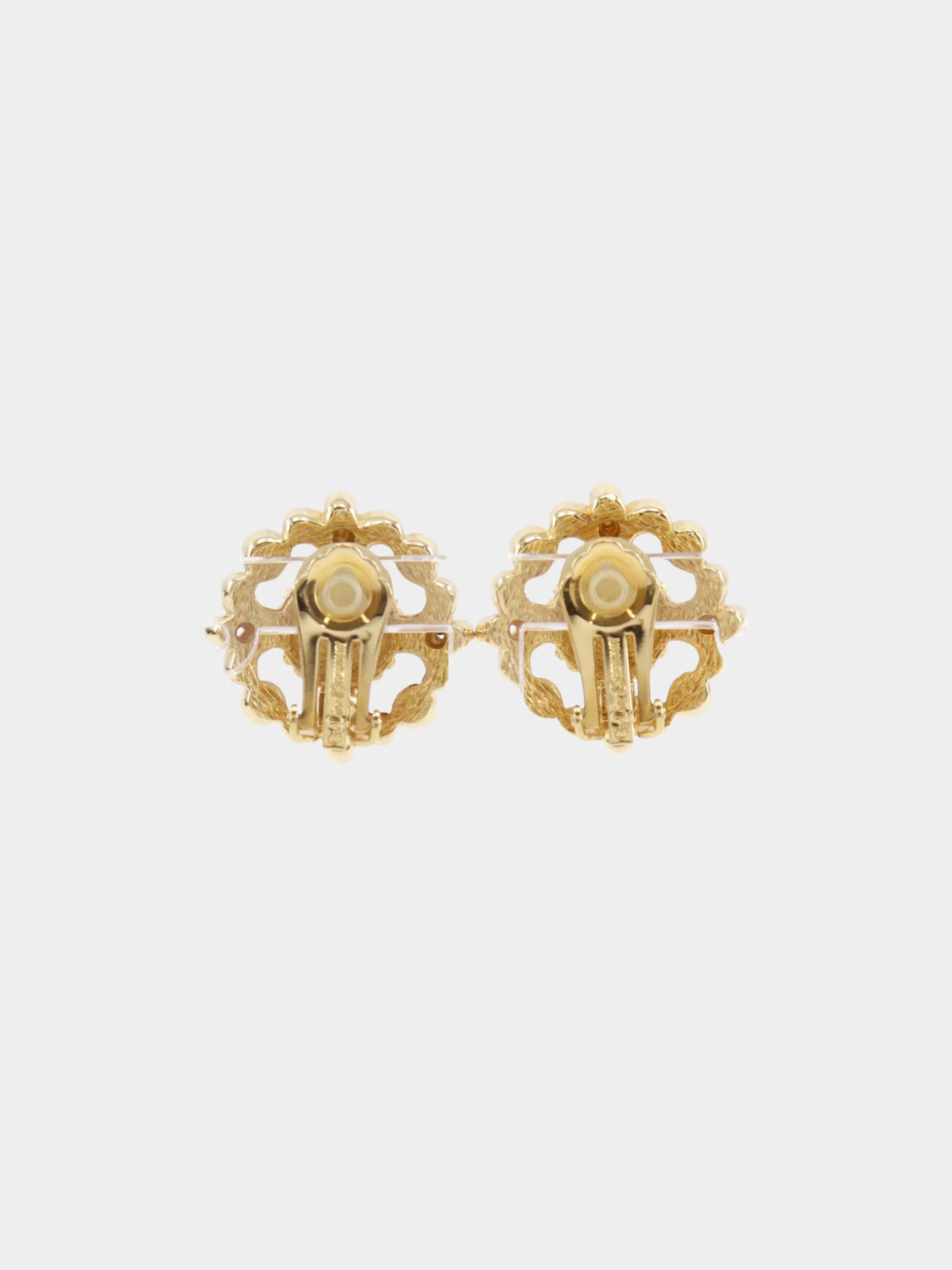 Christian Dior 1980s Gold Faux Pearl Rhinestone Earrings - Image 2