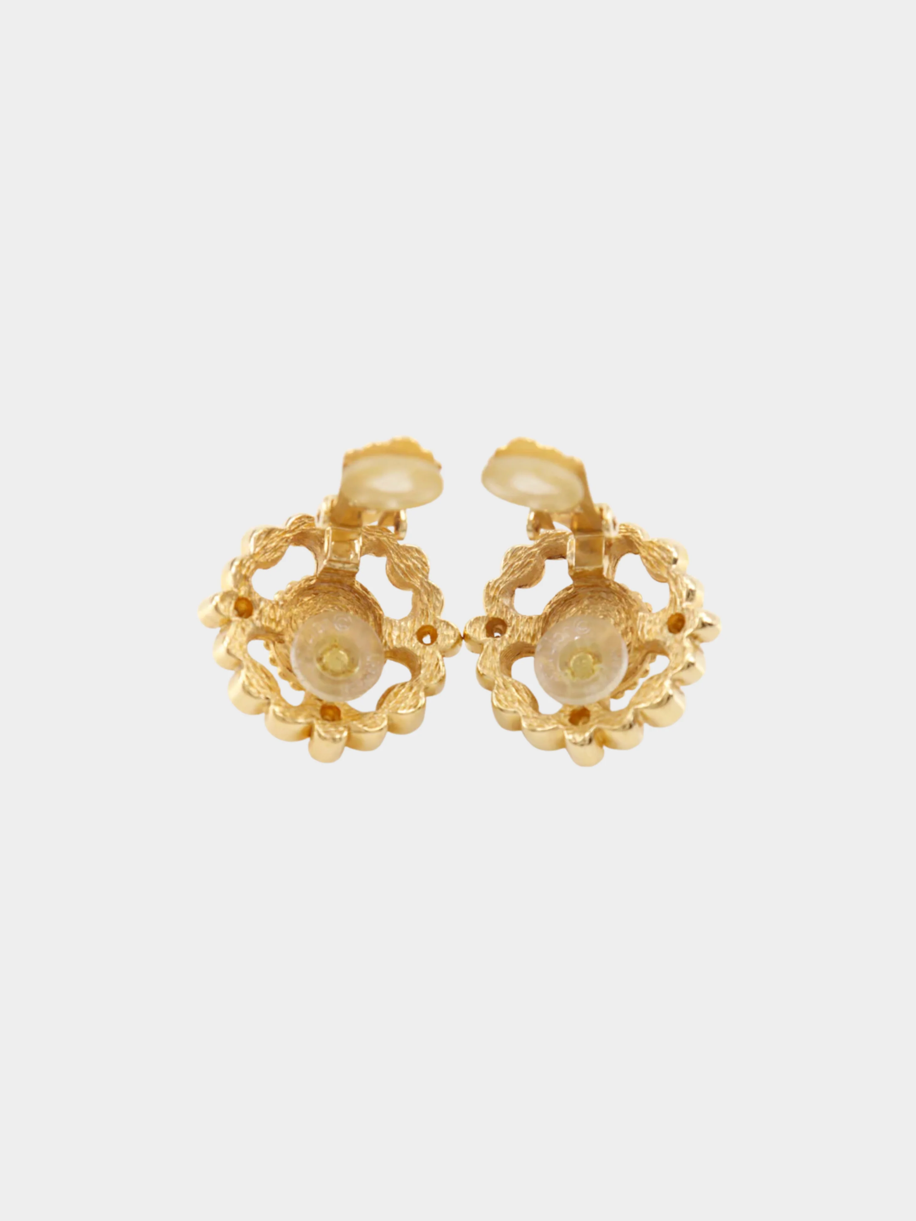 Christian Dior 1980s Gold Faux Pearl Rhinestone Earrings - Image 3