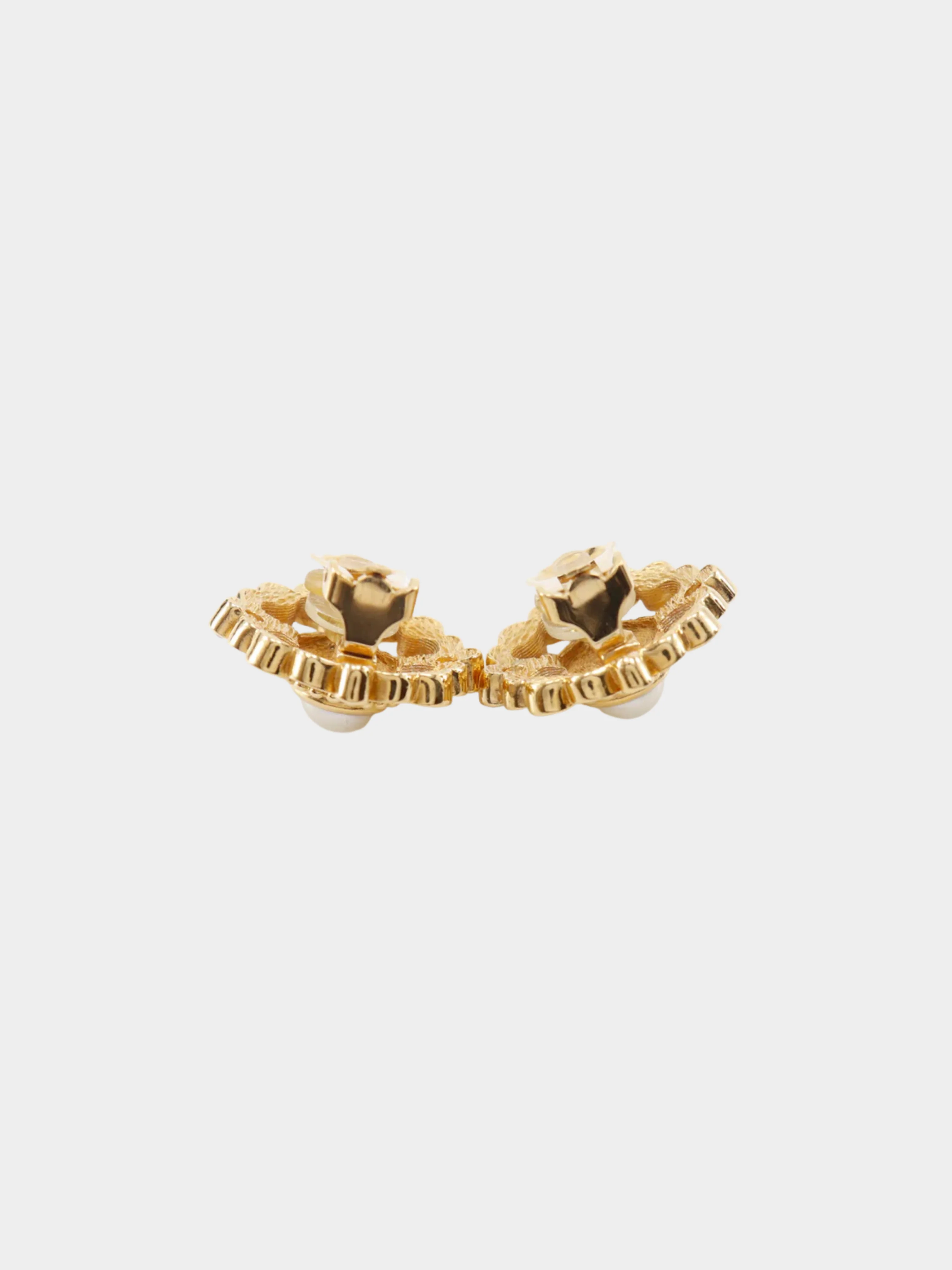 Christian Dior 1980s Gold Faux Pearl Rhinestone Earrings - Image 4