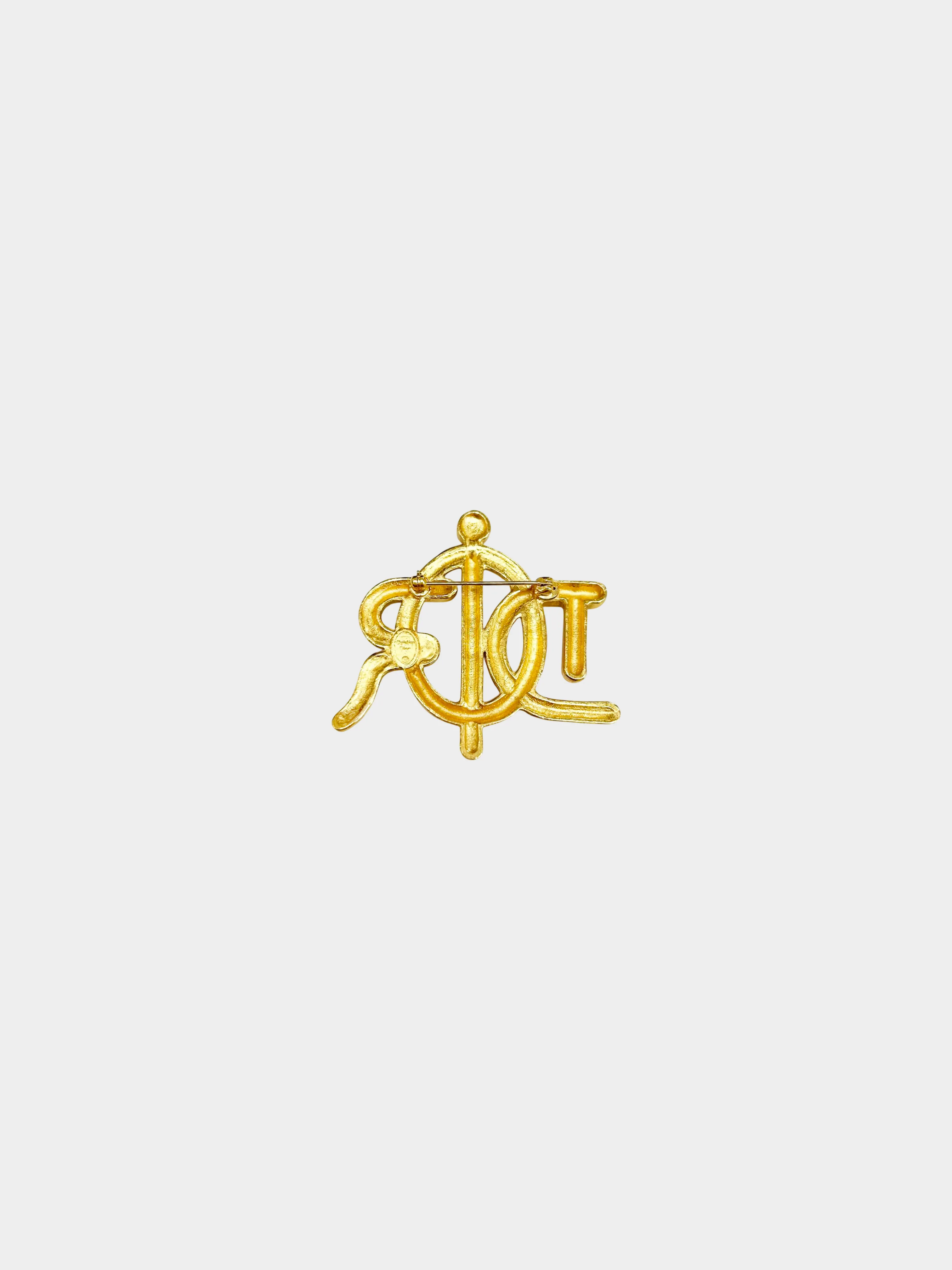 Christian Dior 1980s Gold Rope Effect Brooch with Clear Crystal - Image 2