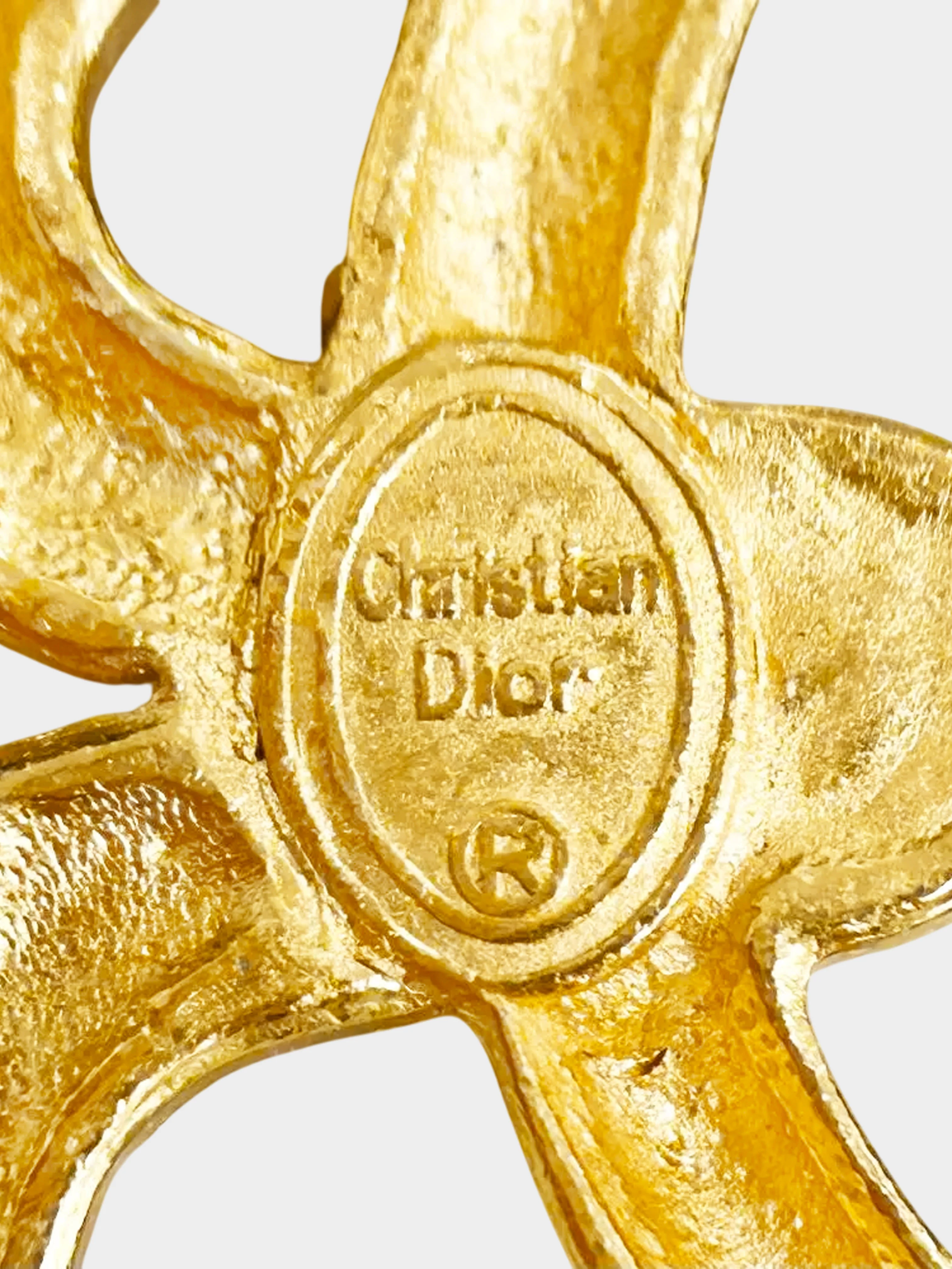 Christian Dior 1980s Gold Rope Effect Brooch with Clear Crystal - Image 3