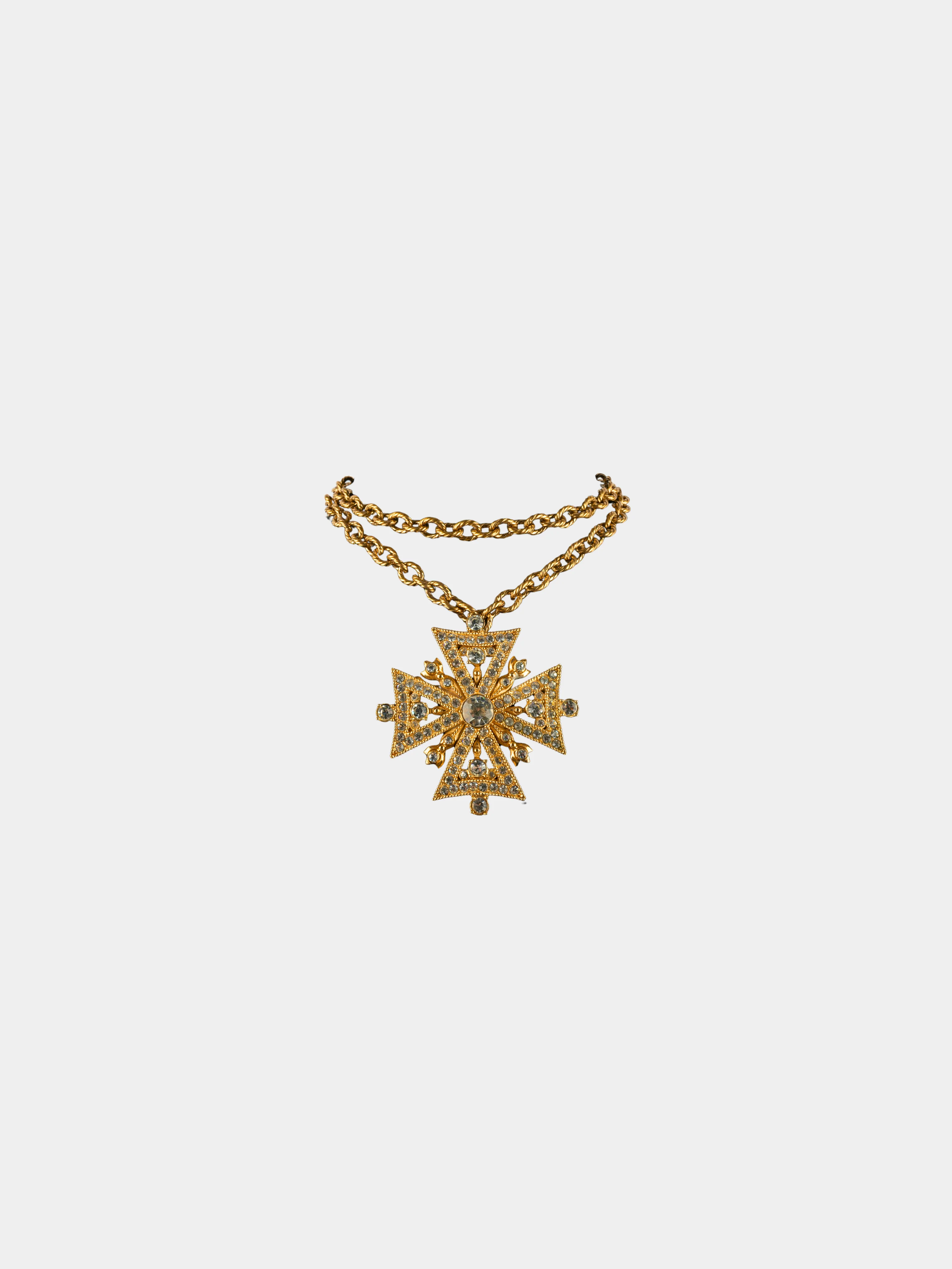 Christian Dior 1990s Gold Maltese Cross Necklace
