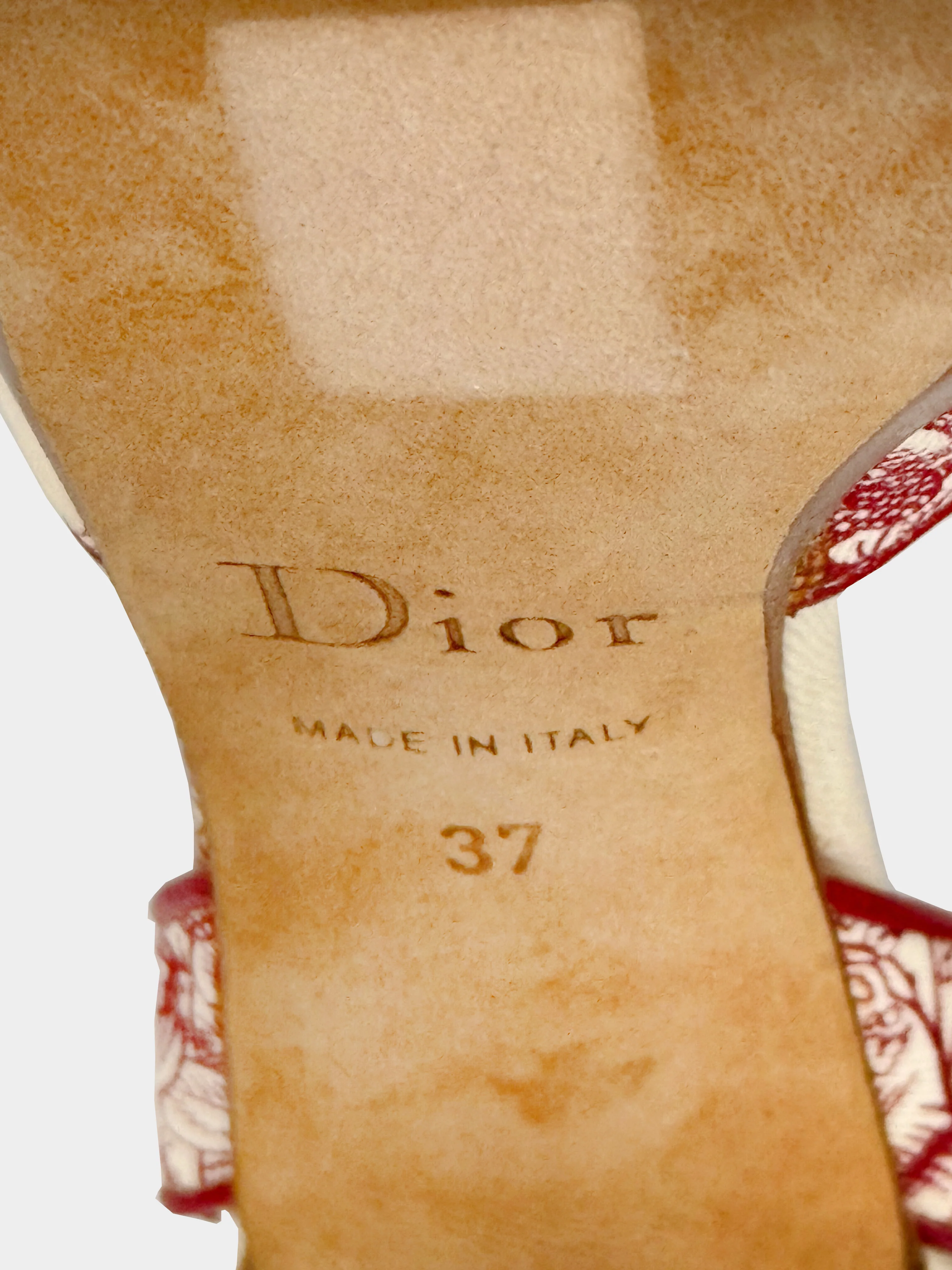 Christian Dior 2000s Beige and Red Canvas and Leather Peep-toe Heels - Image 6