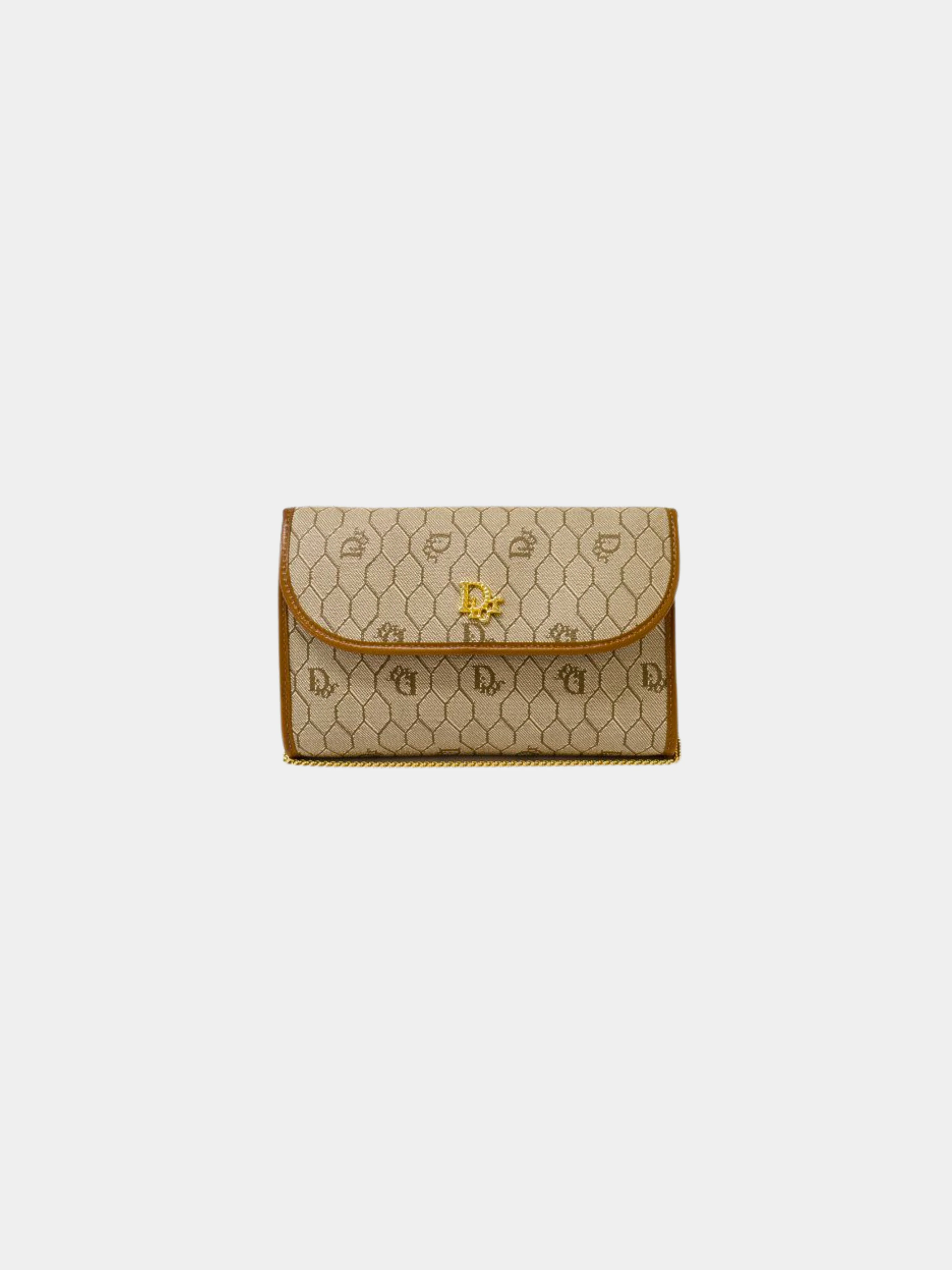 Christian Dior 2000s Beige Honeycomb PVC Chain Shoulder Bag