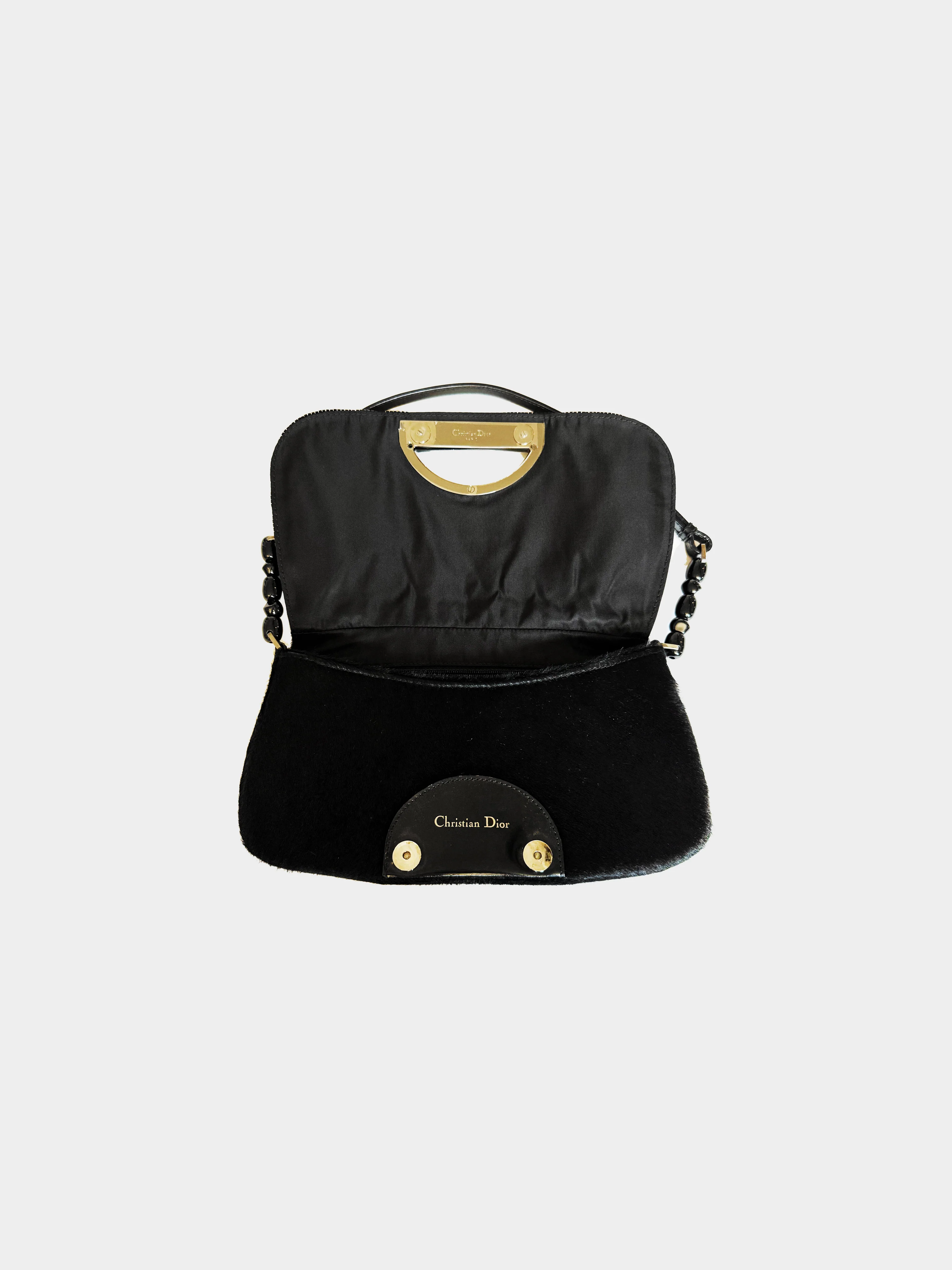 Christian Dior 1999 Black and Silver Beaded Calf Hair Maris Pearl Shoulder Bag - Image 4