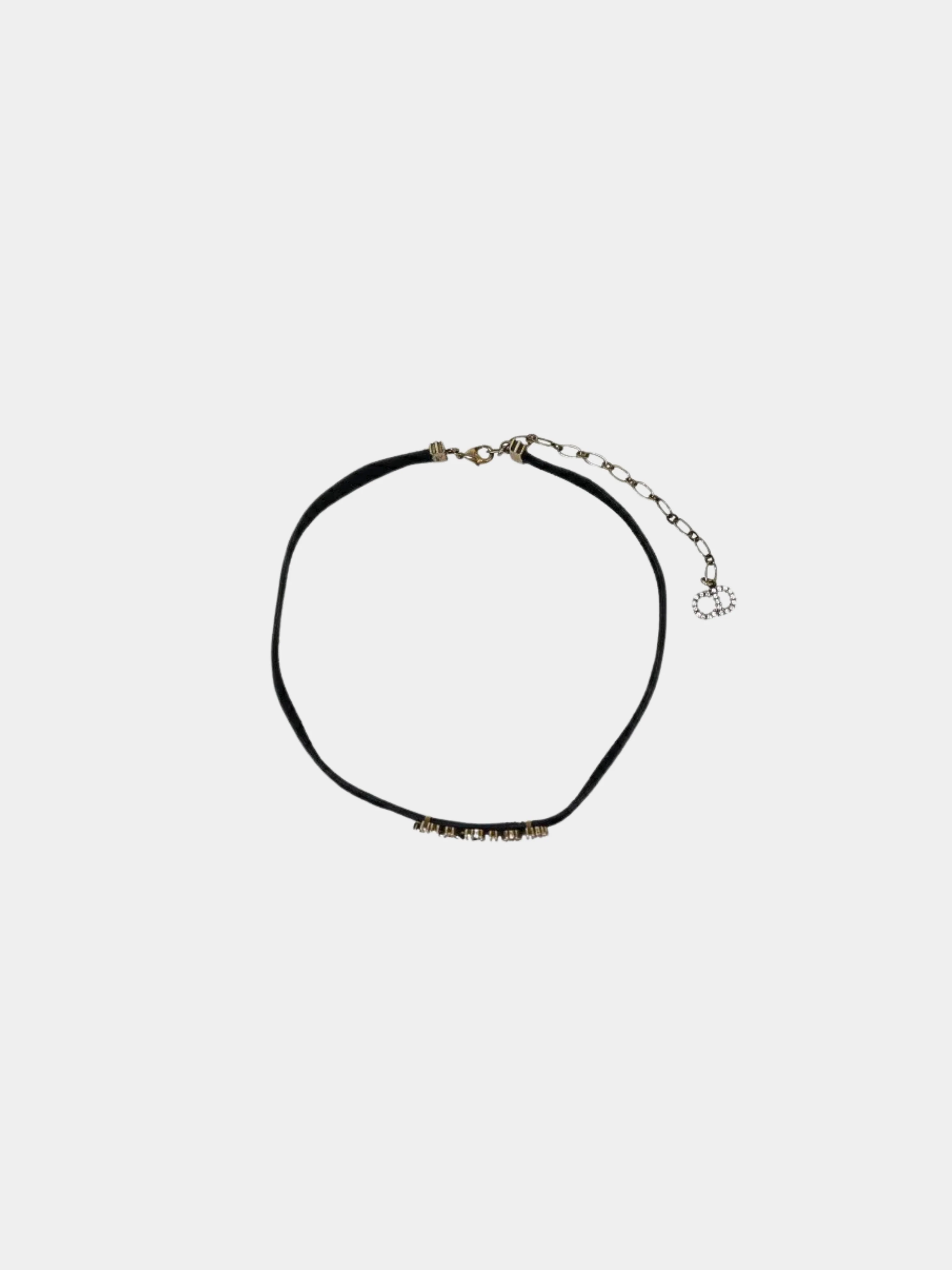 Christian Dior 2000s Black and Silver Velour Logo Rhinestone Choker - Image 2