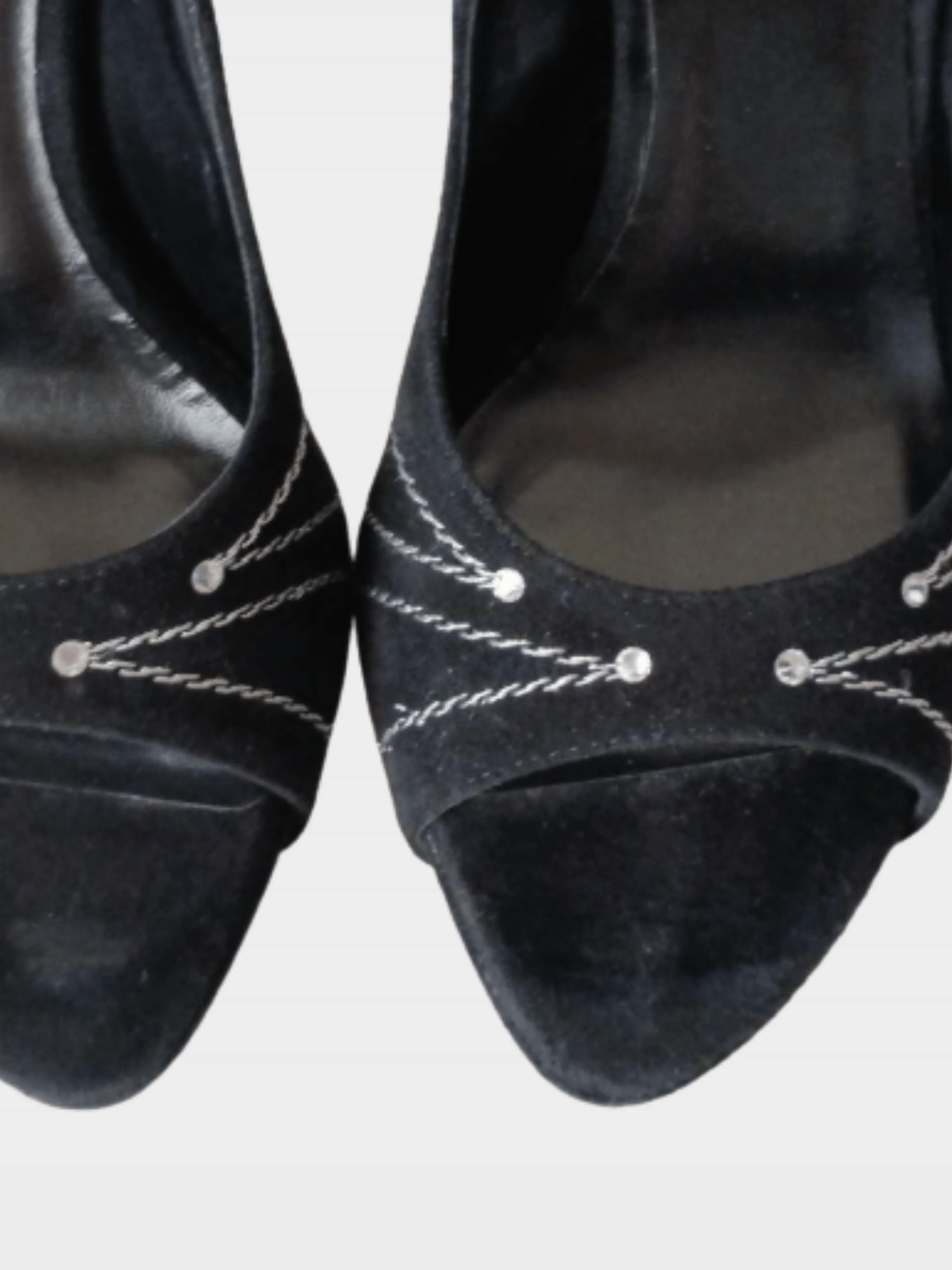 Christian Dior 2000s Black Suede Crystal Embellishments Slingback Sandals - Image 3