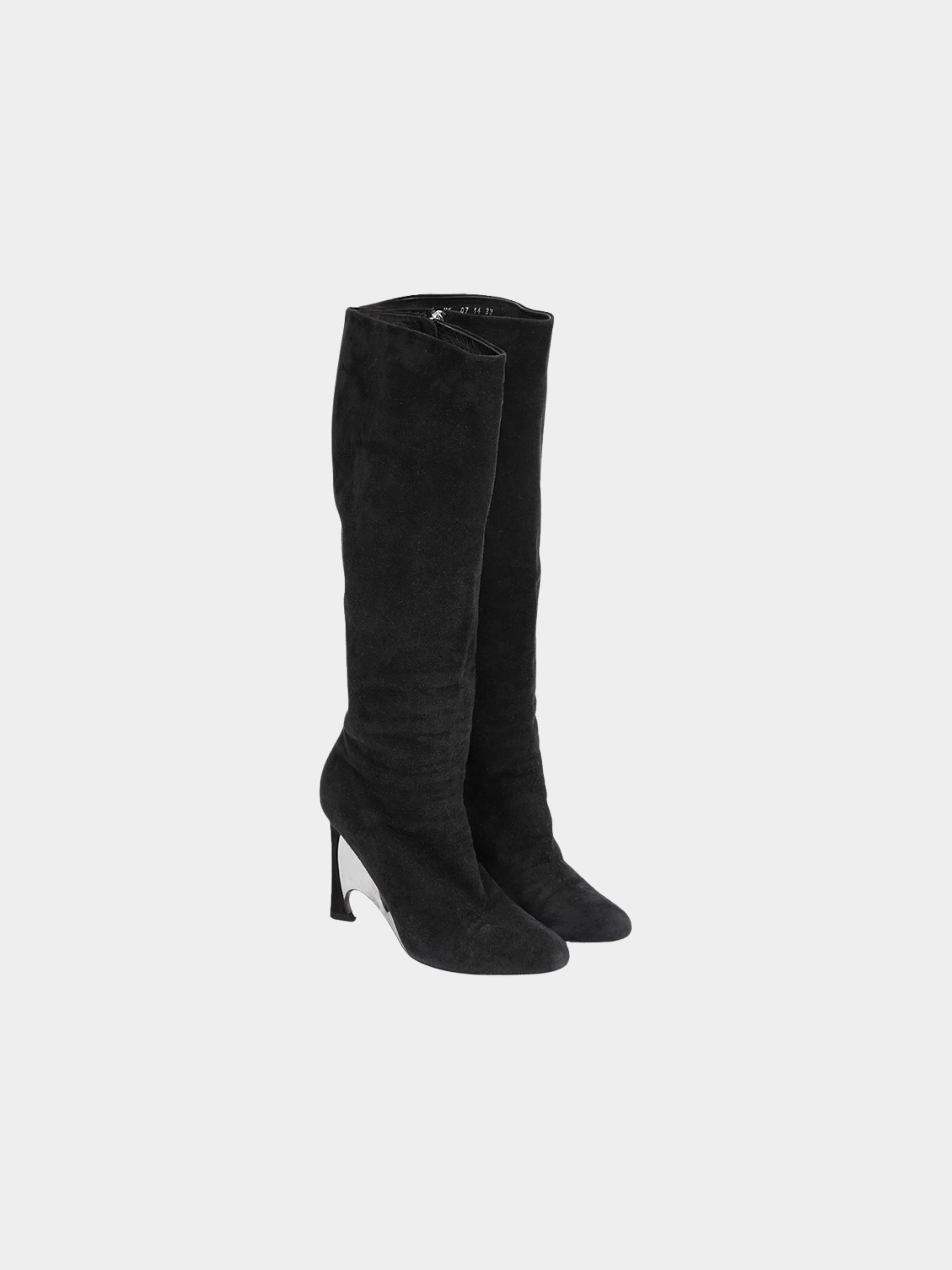 Christian Dior 2000s Black Suede Knee Boots - Image 2