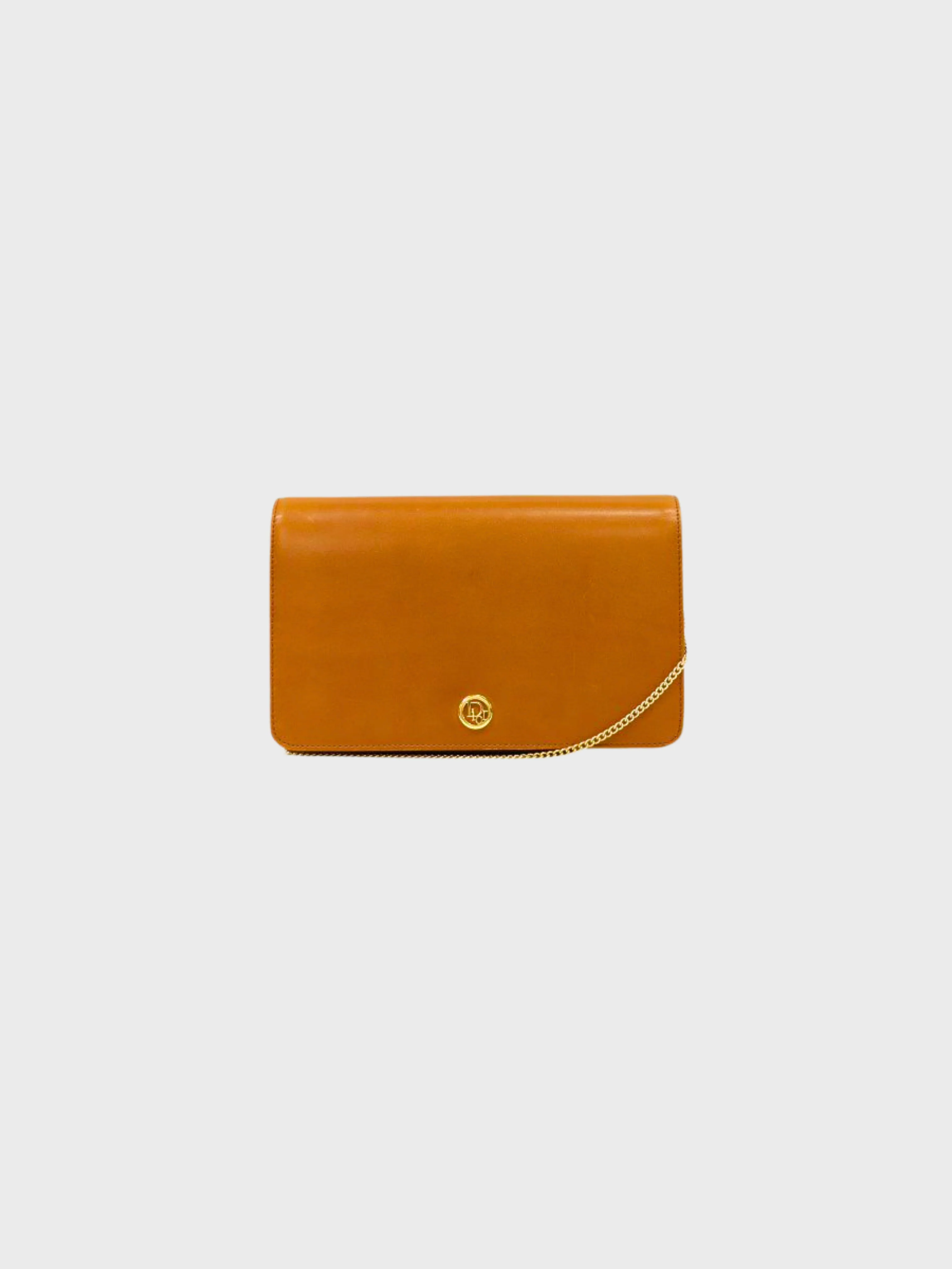 Christian Dior 2000s Camel Leather Logo Hardware Chain Shoulder Bag
