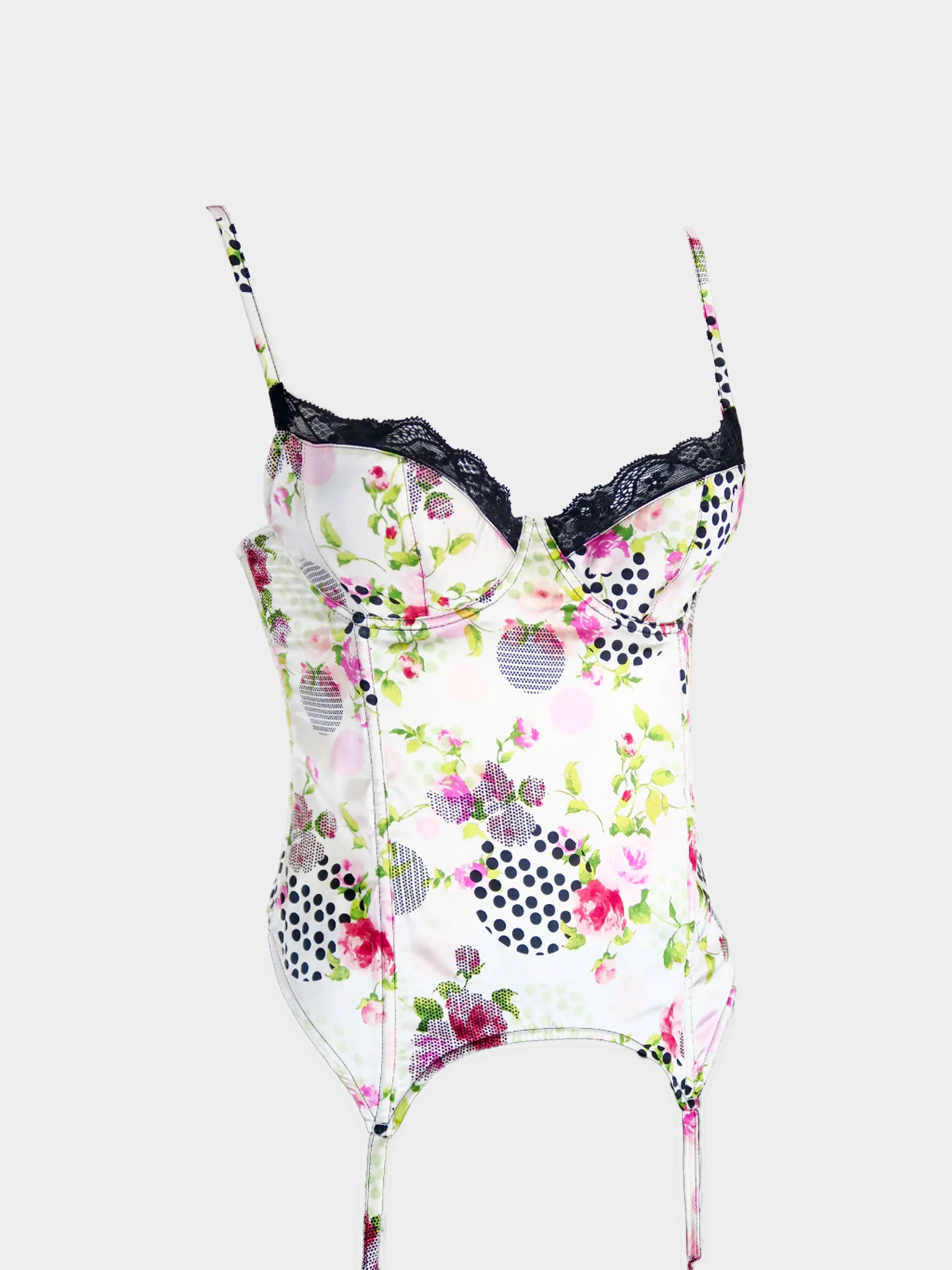 Christian Dior 2000s Floral Rose and Dots Print Bustier Top - Image 2
