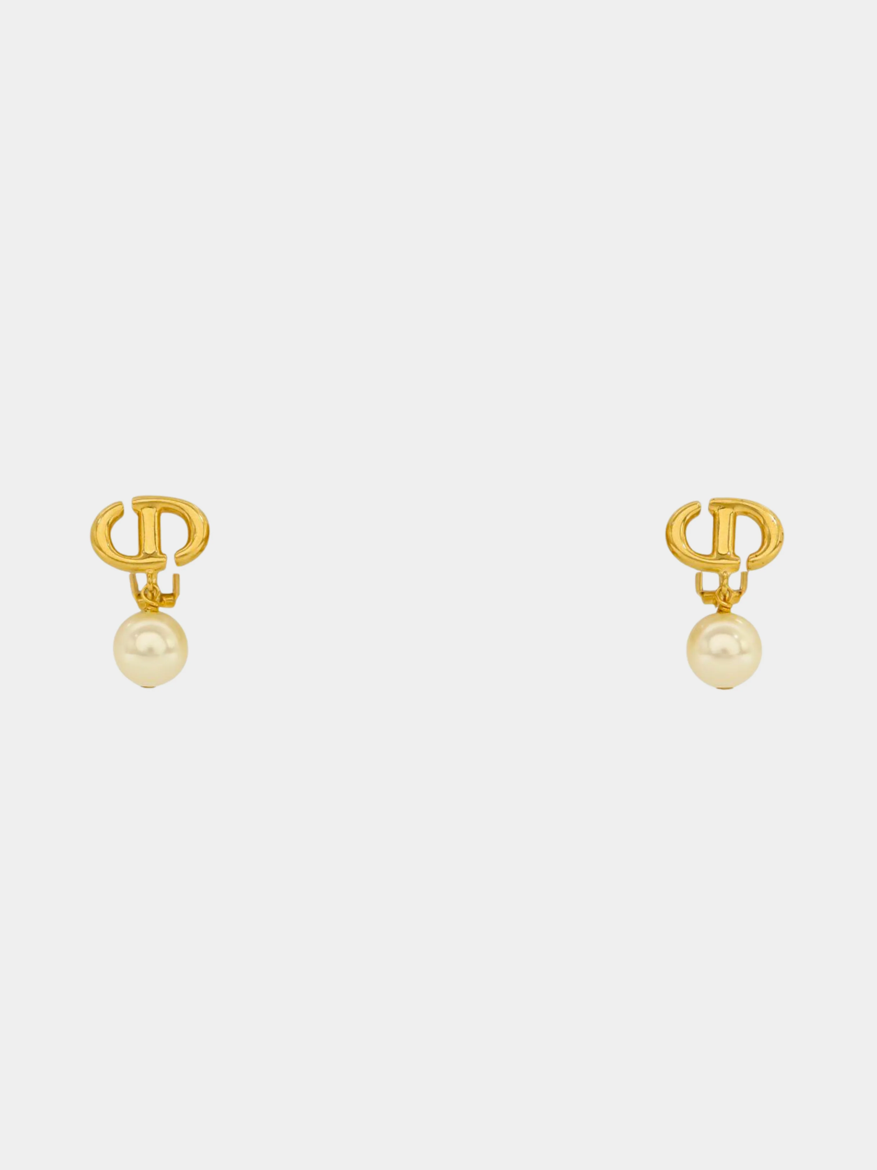 Christian Dior 2000s Gold CD Pearl Earrings